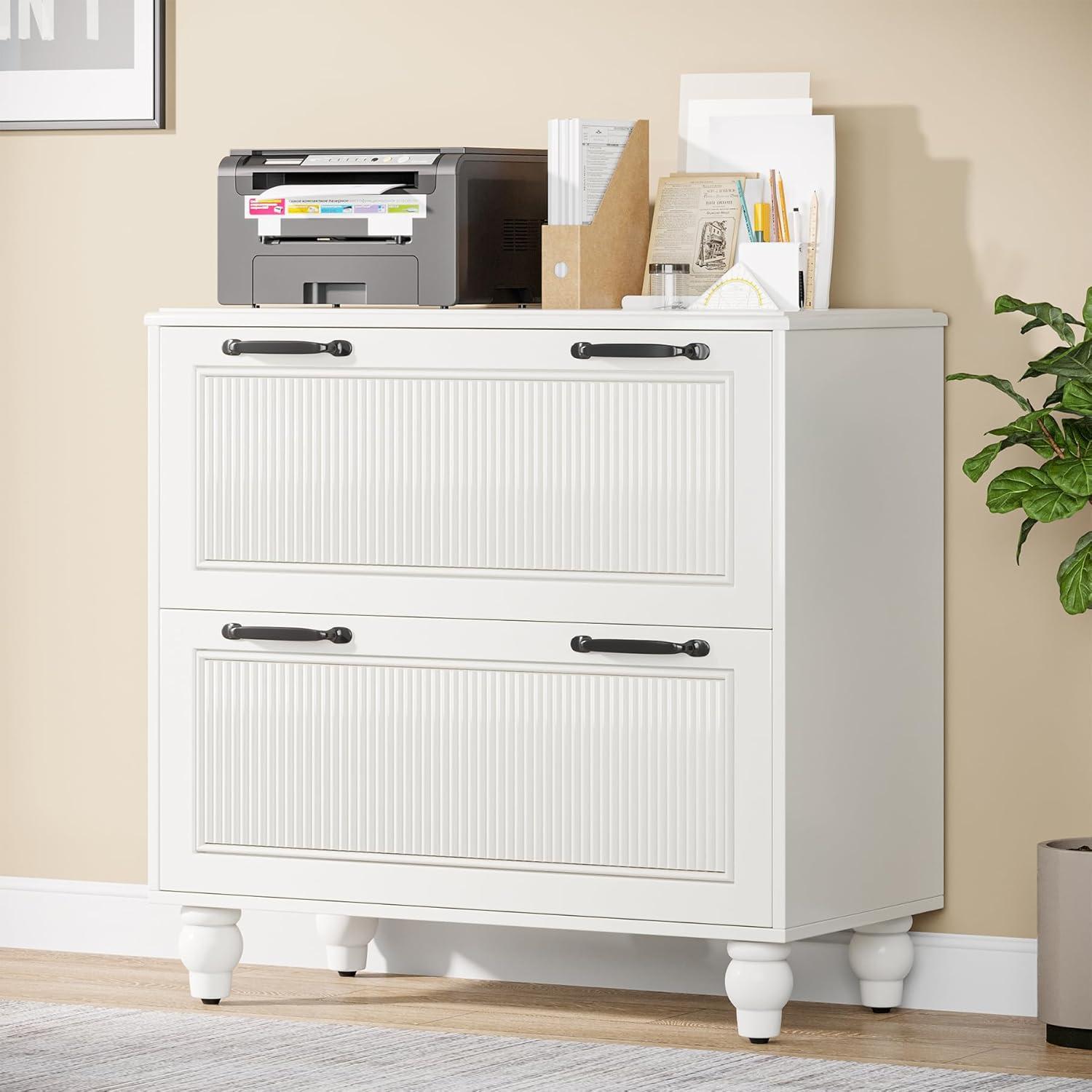 White Wood 2-Drawer Lateral Filing Cabinet with Adjustable Bars