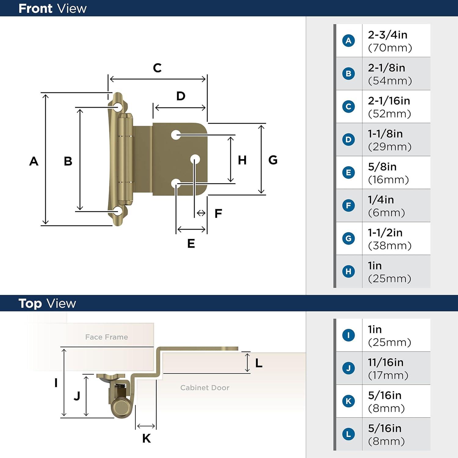 Golden Champagne 3/8 Inch Inset Self-Closing Cabinet Hinge