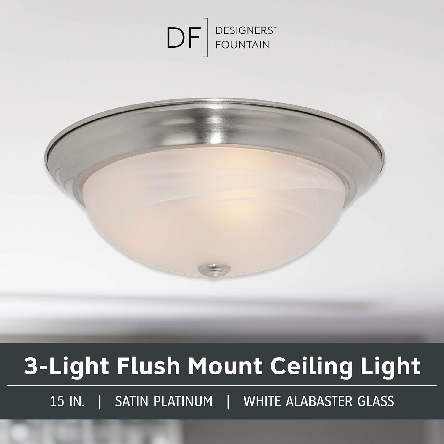 Designers Fountain 15 inch Large 3-Light Satin Platinum Flush Mount Ceiling Light, 1257L-SP-AL