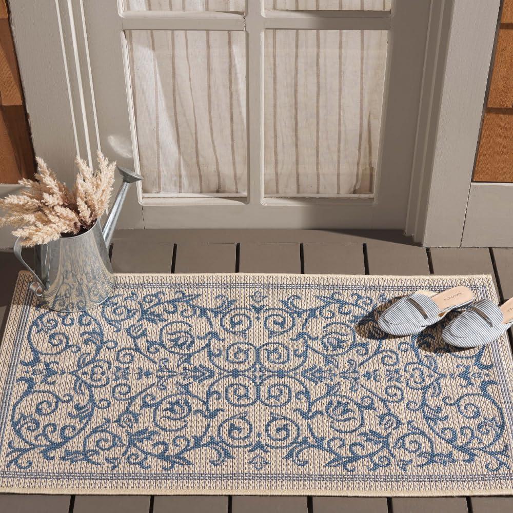 Courtyard CY2098 Power Loomed Indoor and Outdoor Accent Rug - Natural/Blue - 2'x3'7" - Safavieh