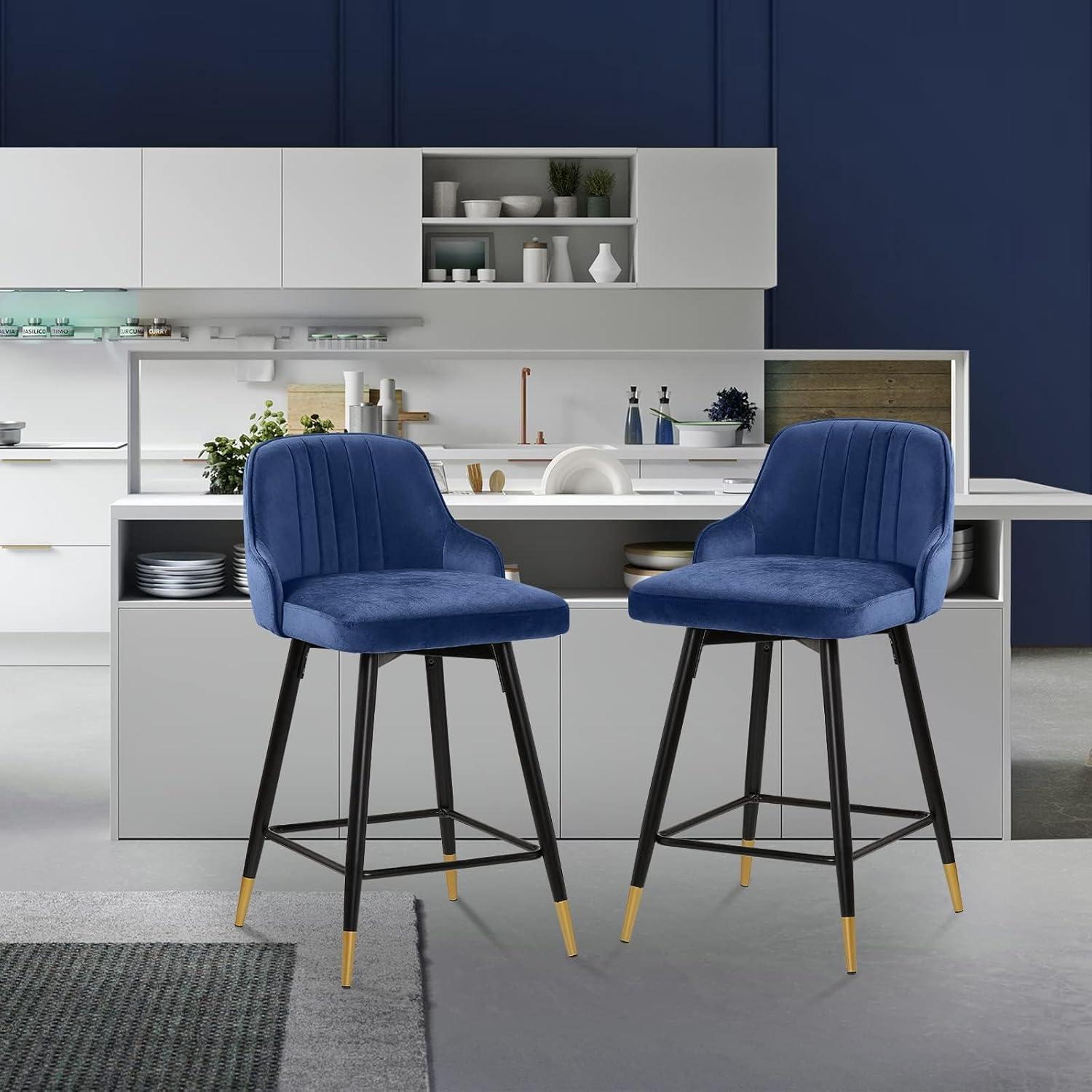 Everly Quinn Swivel Velvet Upholstered Counter & Bar Stool (Set of 2)
