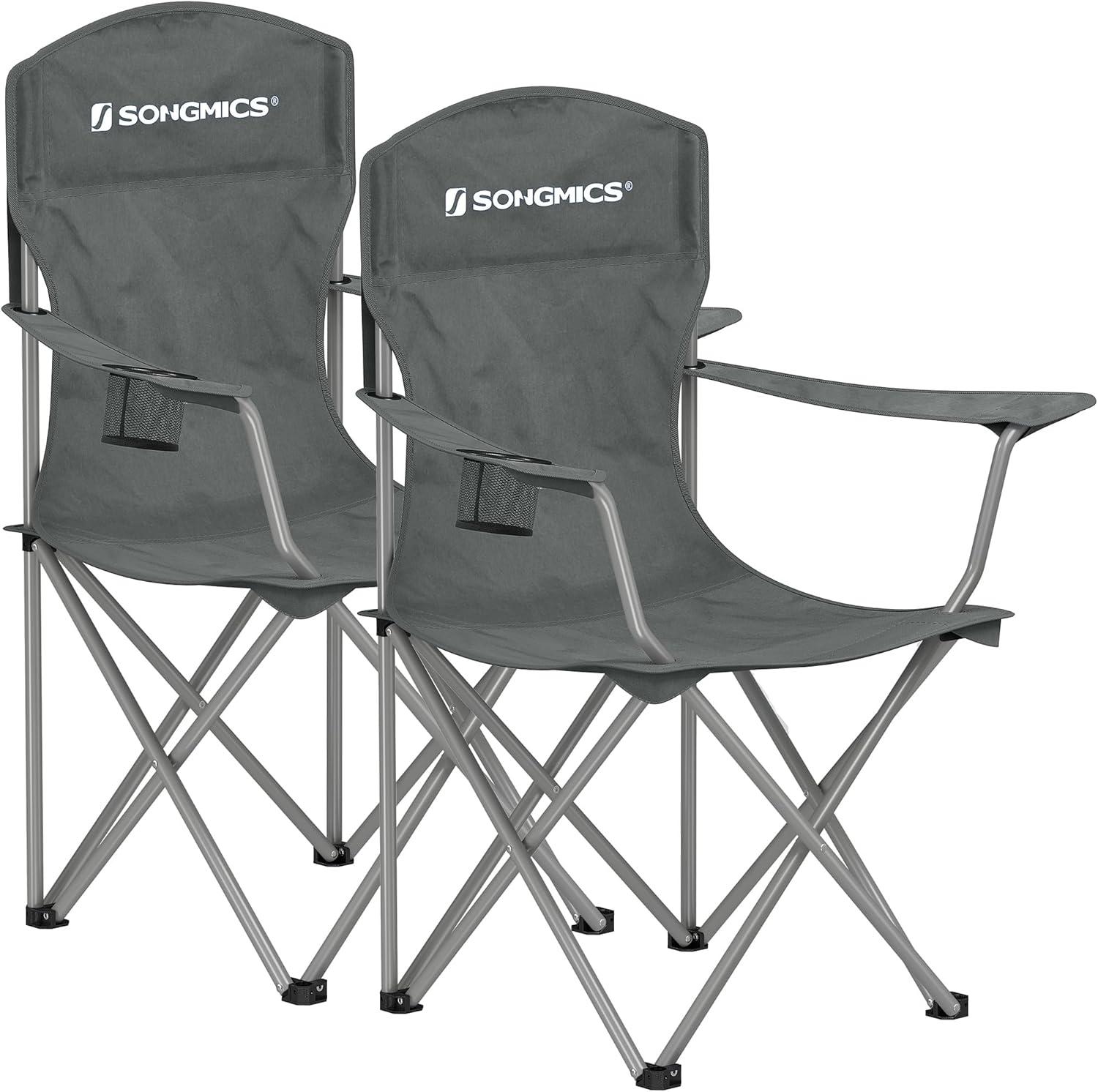 SONGMICS Set of 2 Folding Camping Chairs, Comfortable, Heavy Duty Structure, Max. Load Capacity 330 lb, Outdoor Chair with Cup Holder, for Camping, Garden, Fishing, Terrace