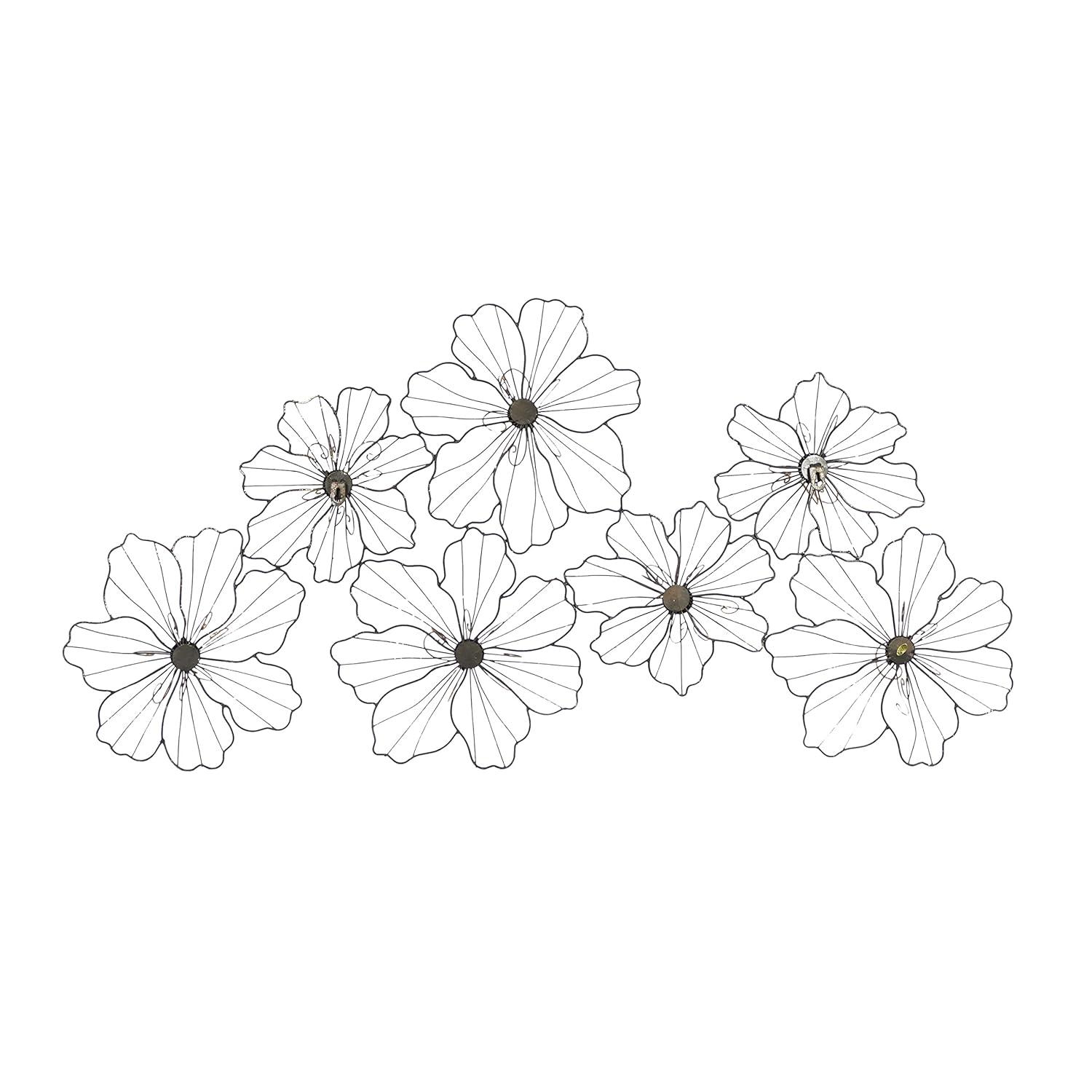 Metal Wire Foiled Floral Home Wall Decor with Scroll Accents