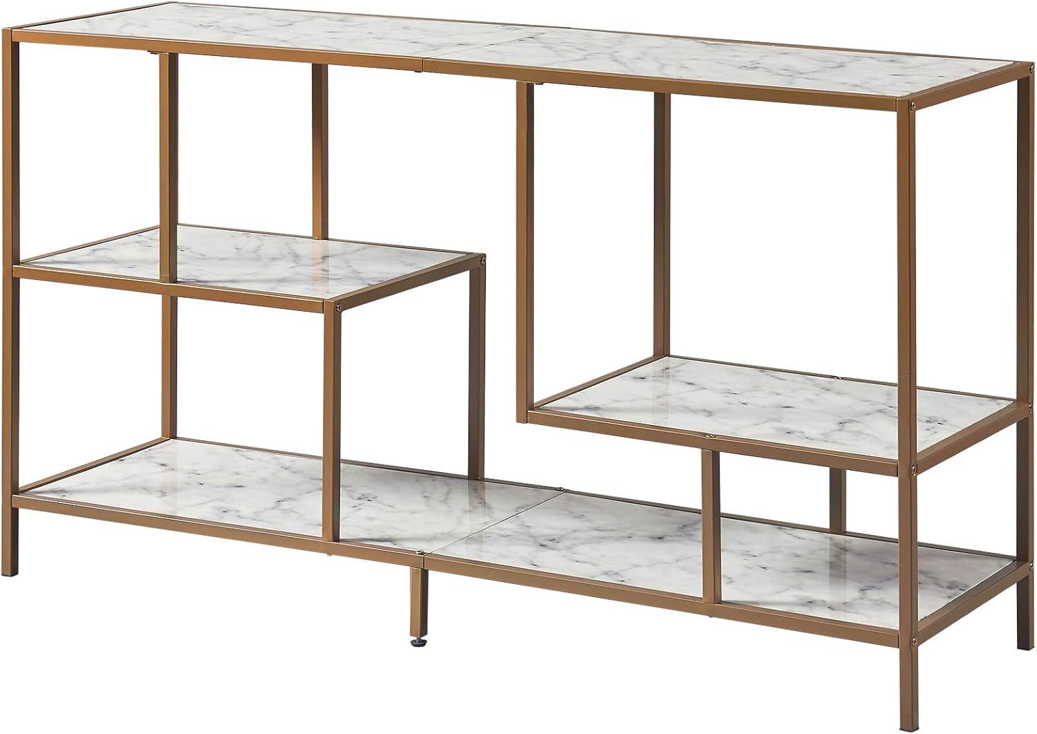 Elegant Marmo 54" Faux Marble Top TV Stand with Brass Finish