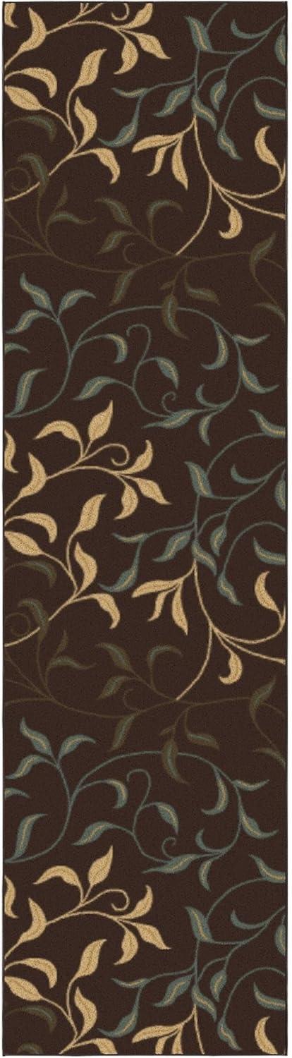 Ottohome Non-Slip Leaves Area Rug For Living Room, Hallway Runner, Entryway Rug, Brown
