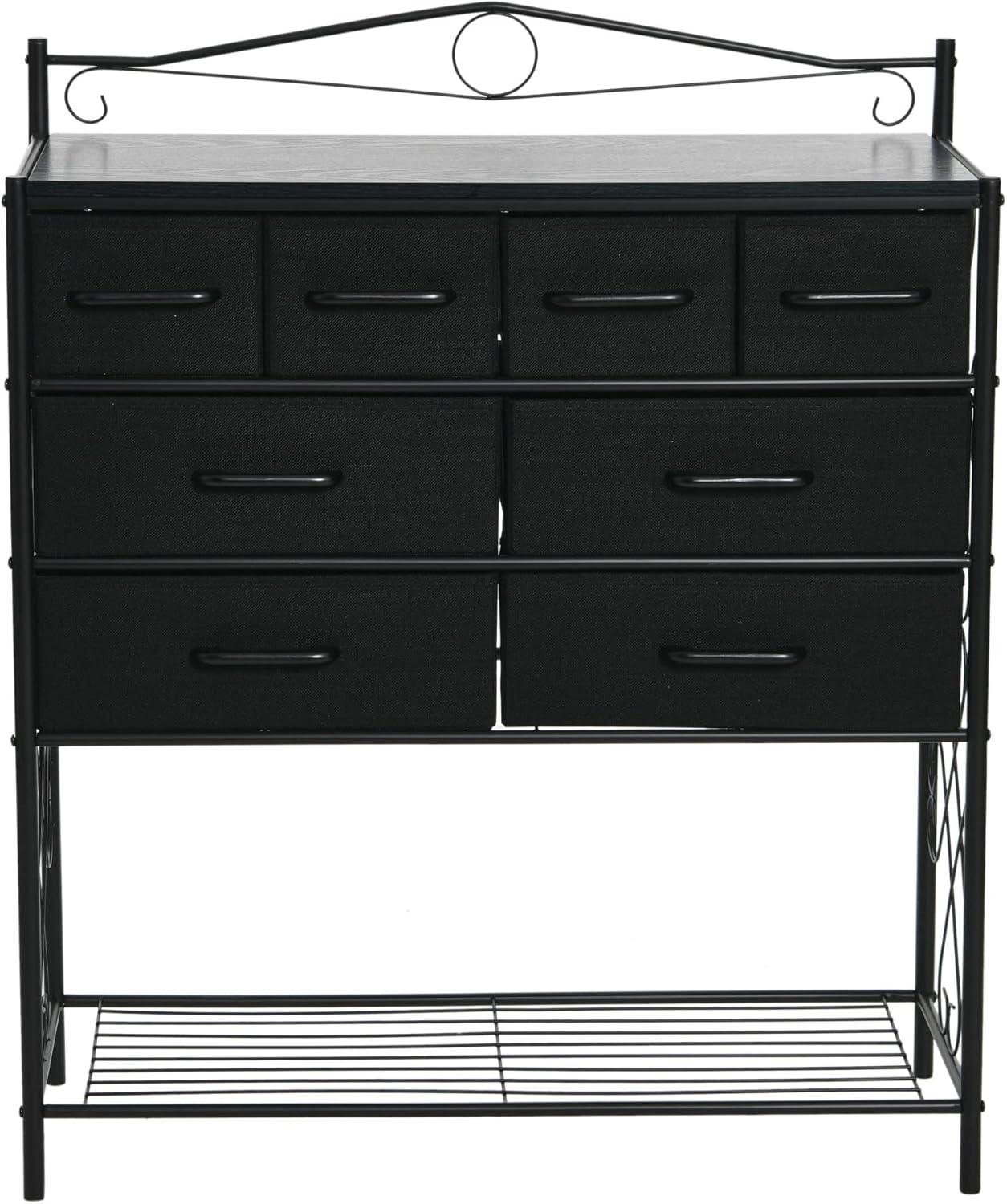 Household Essentials Victorian Style 8-Drawer and Bottom Shoe Shelf Dresser Unit, Black