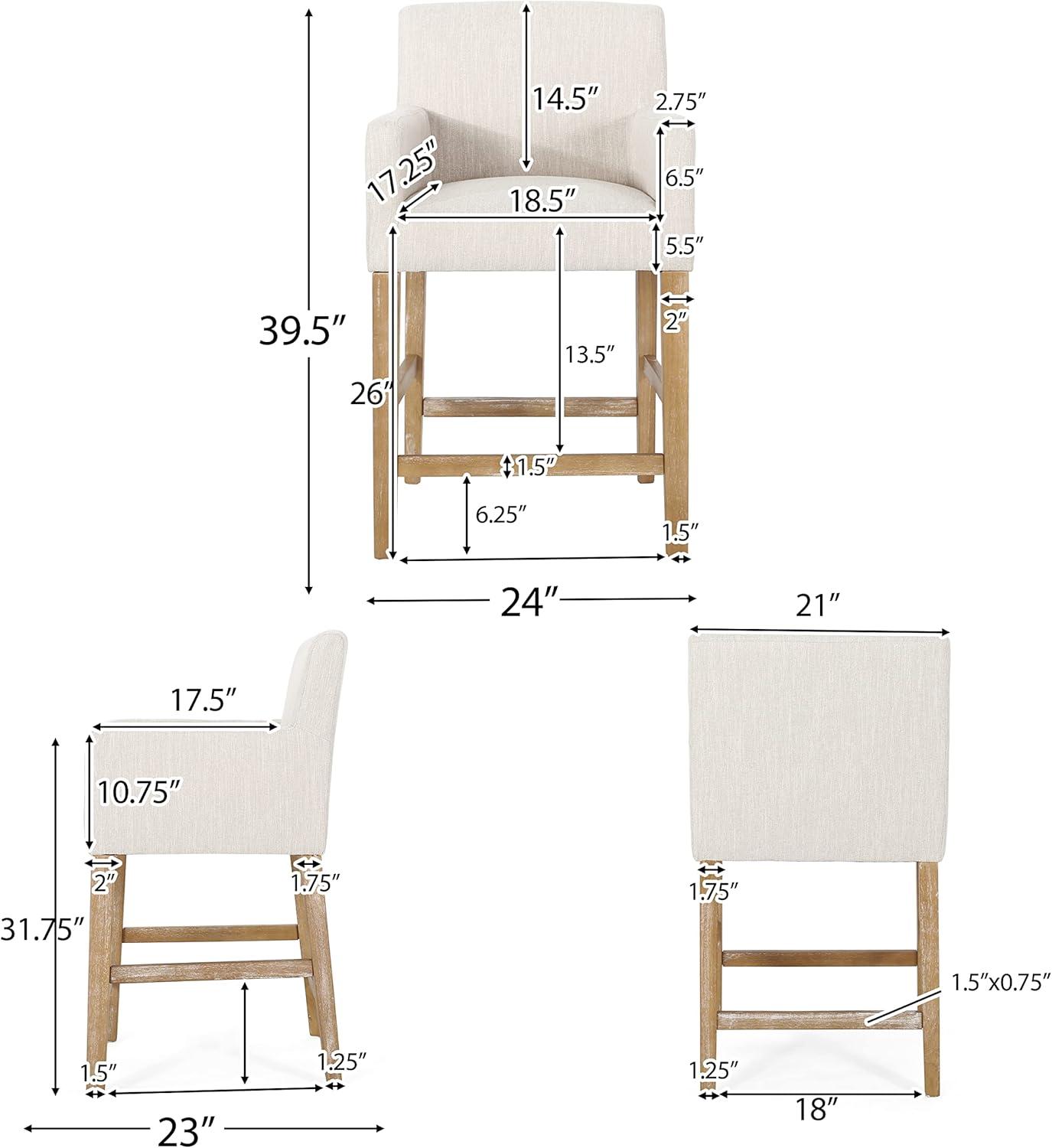 GDF Studio Chaparral Contemporary Fabric Upholstered Wood 26 inch Counter Stools, Set of 2, Beige and Weathered Natural