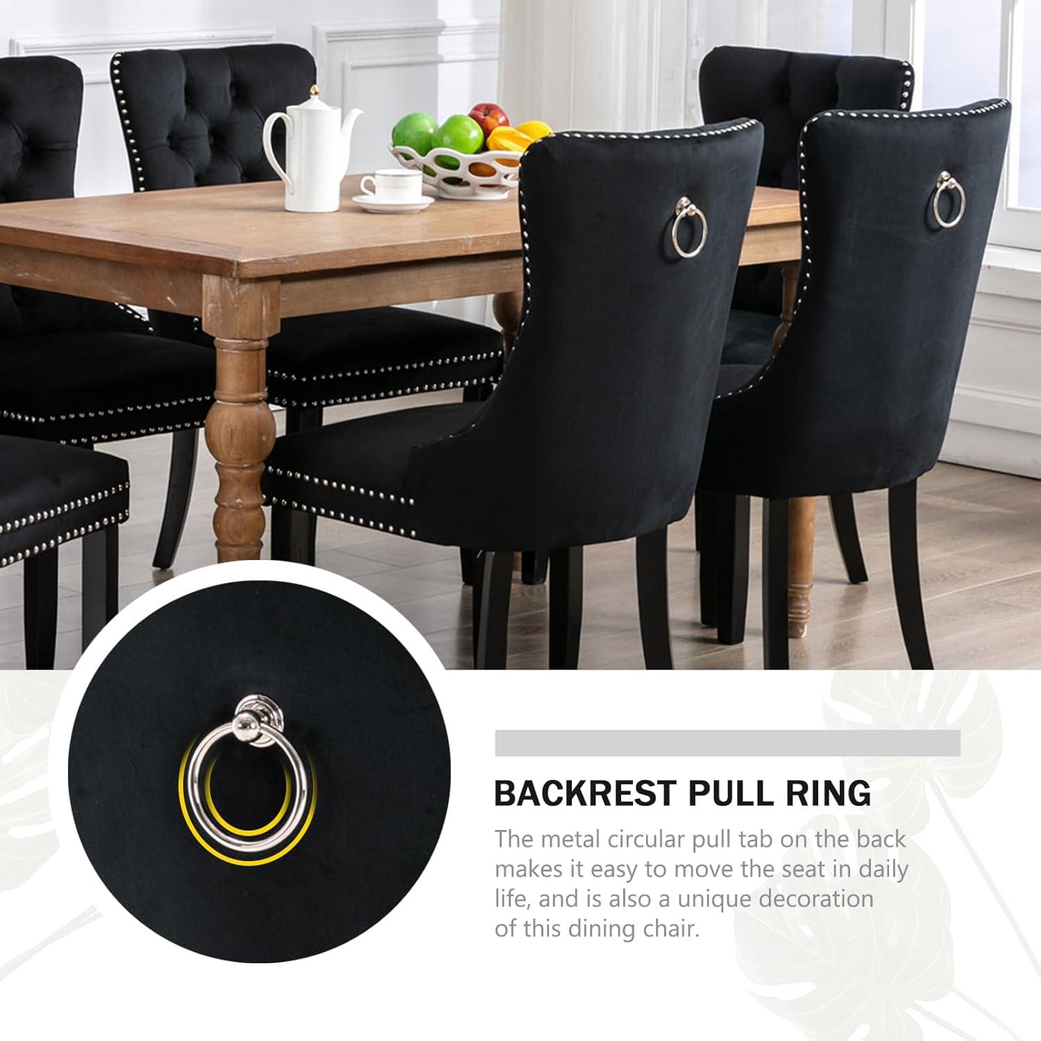 ODUSE-DAILY Black Velvet Dining Chairs Set of 2, Kitchen & Dining Room Chairs, Sillas De Comedor, Nailheads Tufted, Velvet Upholstered, Solid Wood (Black, 2 Pcs)