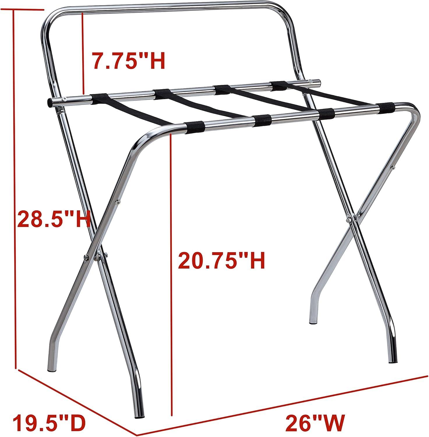 Chrome and Black Foldable Metal Luggage Rack with Back