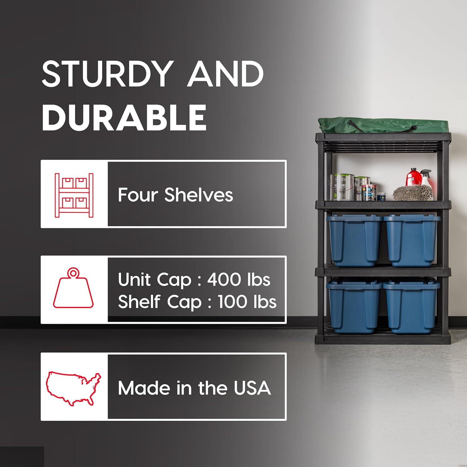 IRIS USA 4-Tier Shelving Unit, 56" Fixed Height, Large Storage Organizer for Home, Garage, Basement, Shed and Laundry Room, Black