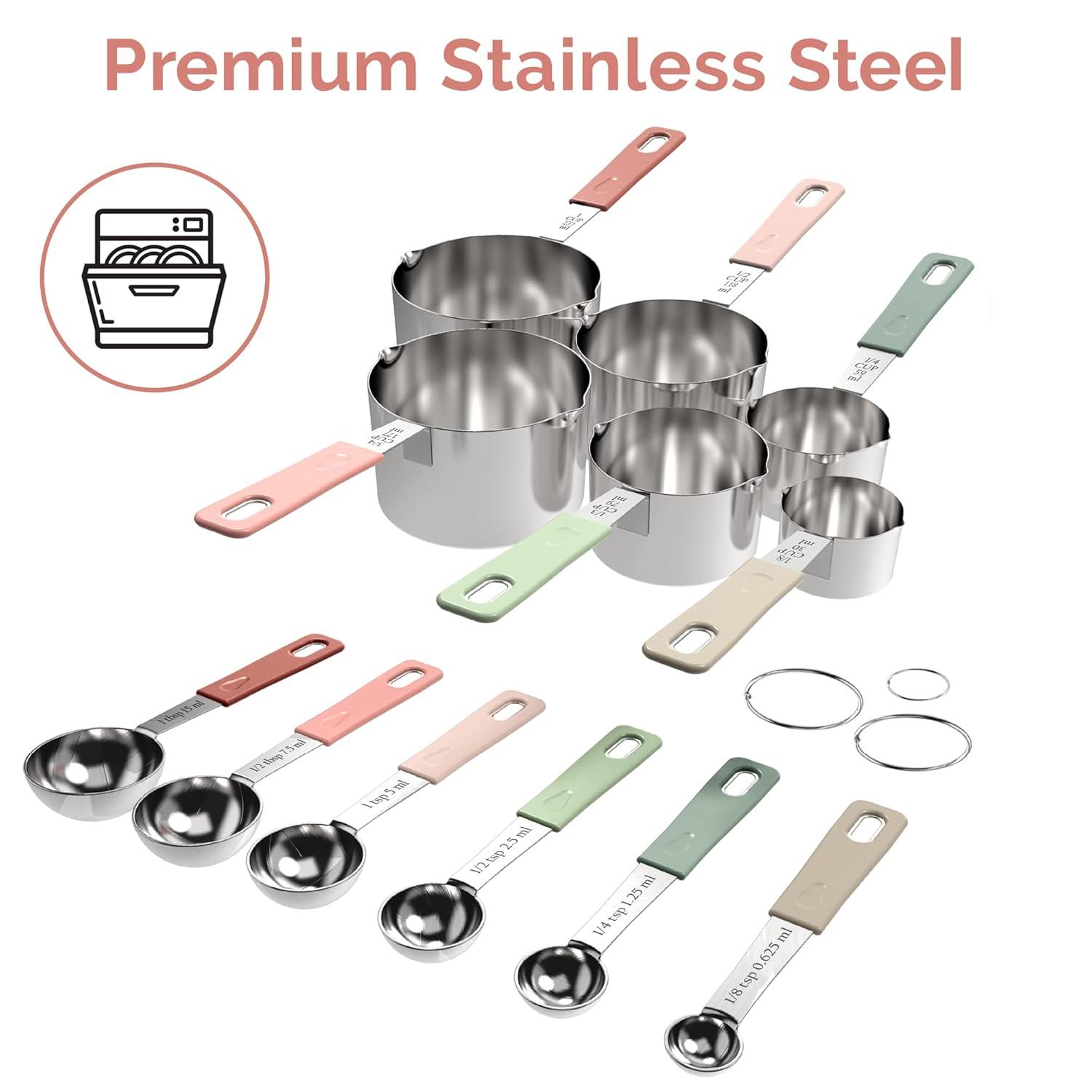 22-Piece Stainless Steel Measuring Cups and Spoons Set, Tad Dash Pinch Smidgen Drop Mini Measuring Spoons, Measuring Stick Leveler, Measurement Conversion Chart Fridge Magnet, (Country Chic)
