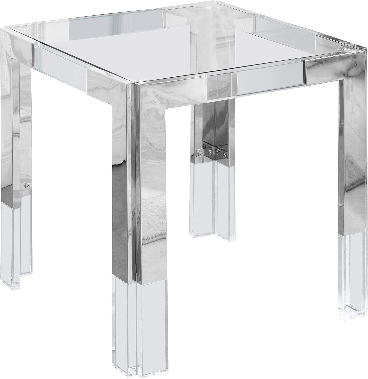 Casper Chrome Square Glass-Top End Table with Stainless Steel Accents