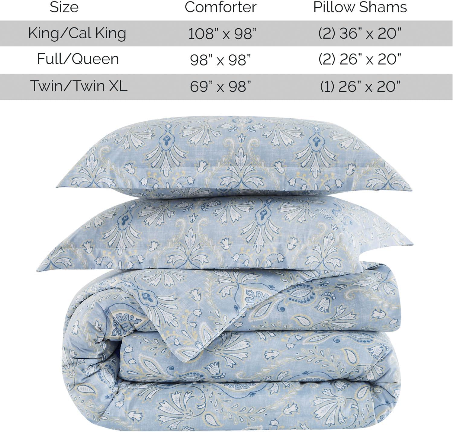 Southshore Fine Living Paisley Grace Oversized 2-Piece Comforter Set with sham Blue Twin / Twin XL
