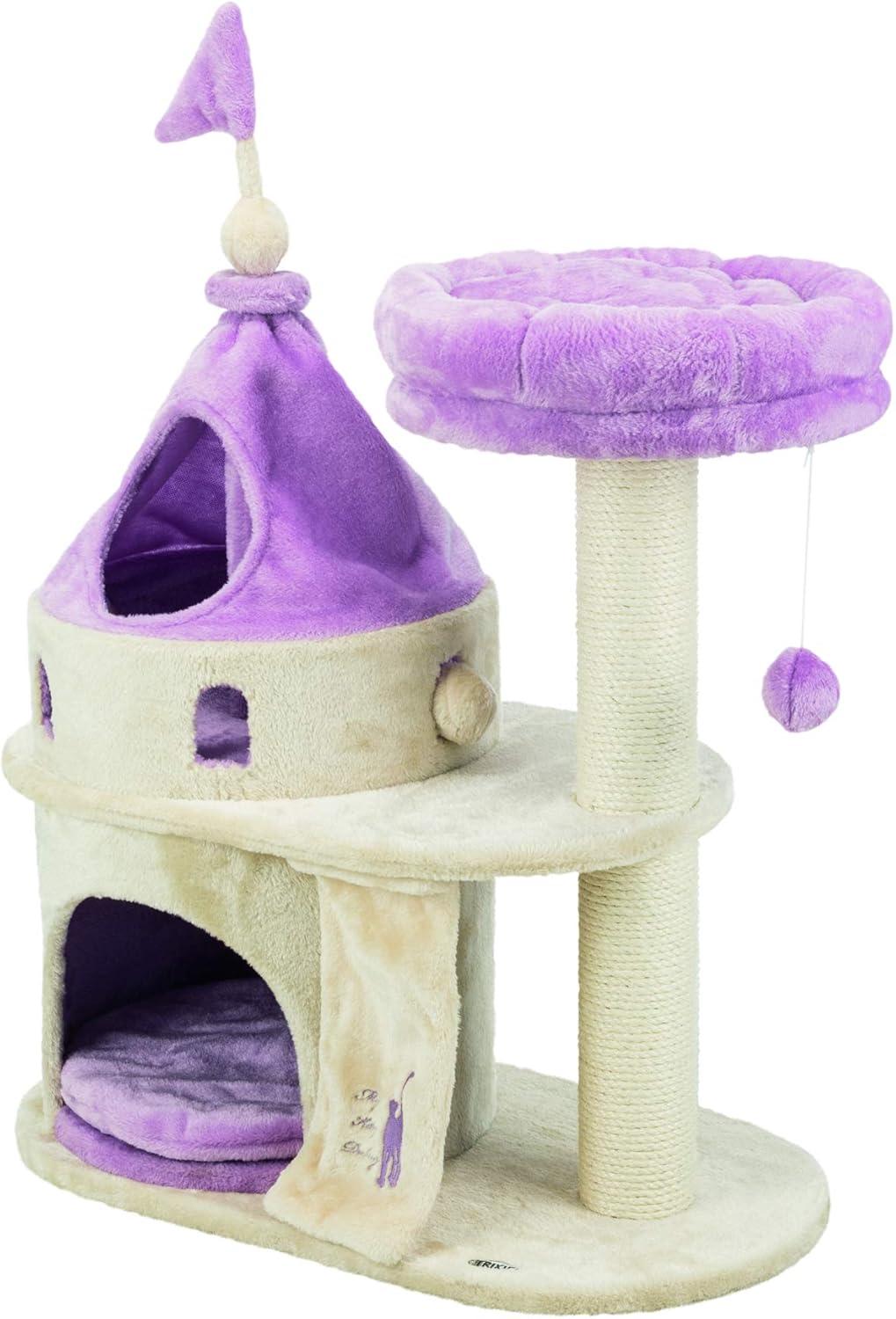 TRIXIE My Kitty Darling Castle Condo, Plush Cat Tree, Sisal Scratching Post, Removable Bed, Crinkling Blanket, Cat Toy