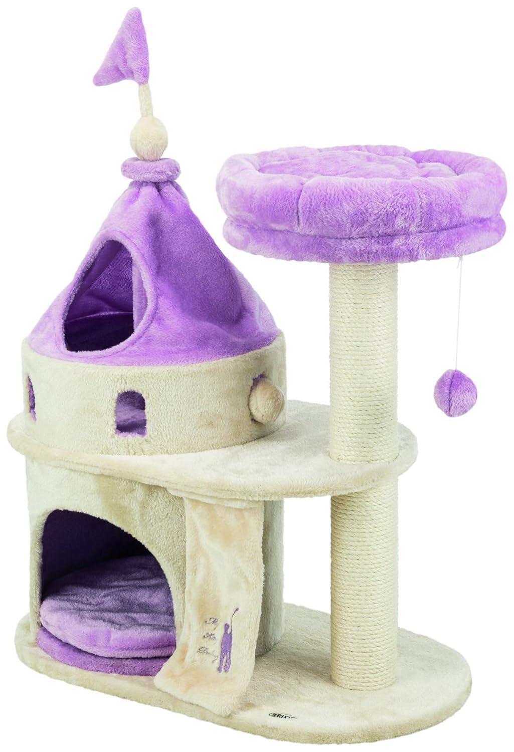 TRIXIE TRIXIE My Kitty Darling Castle Condo, Plush Cat Tree, Sisal Scratching Post, Removable Bed, Crinkling Blanket, Cat Toy