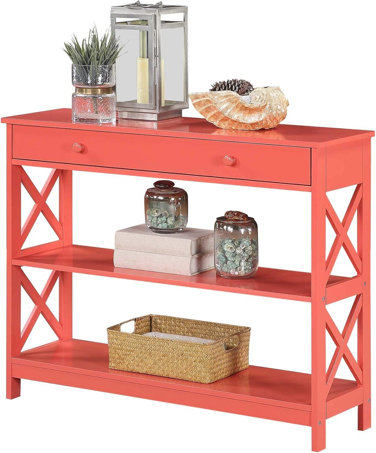 TiaGOC 1 Drawer Console Table with Shelves, Coral