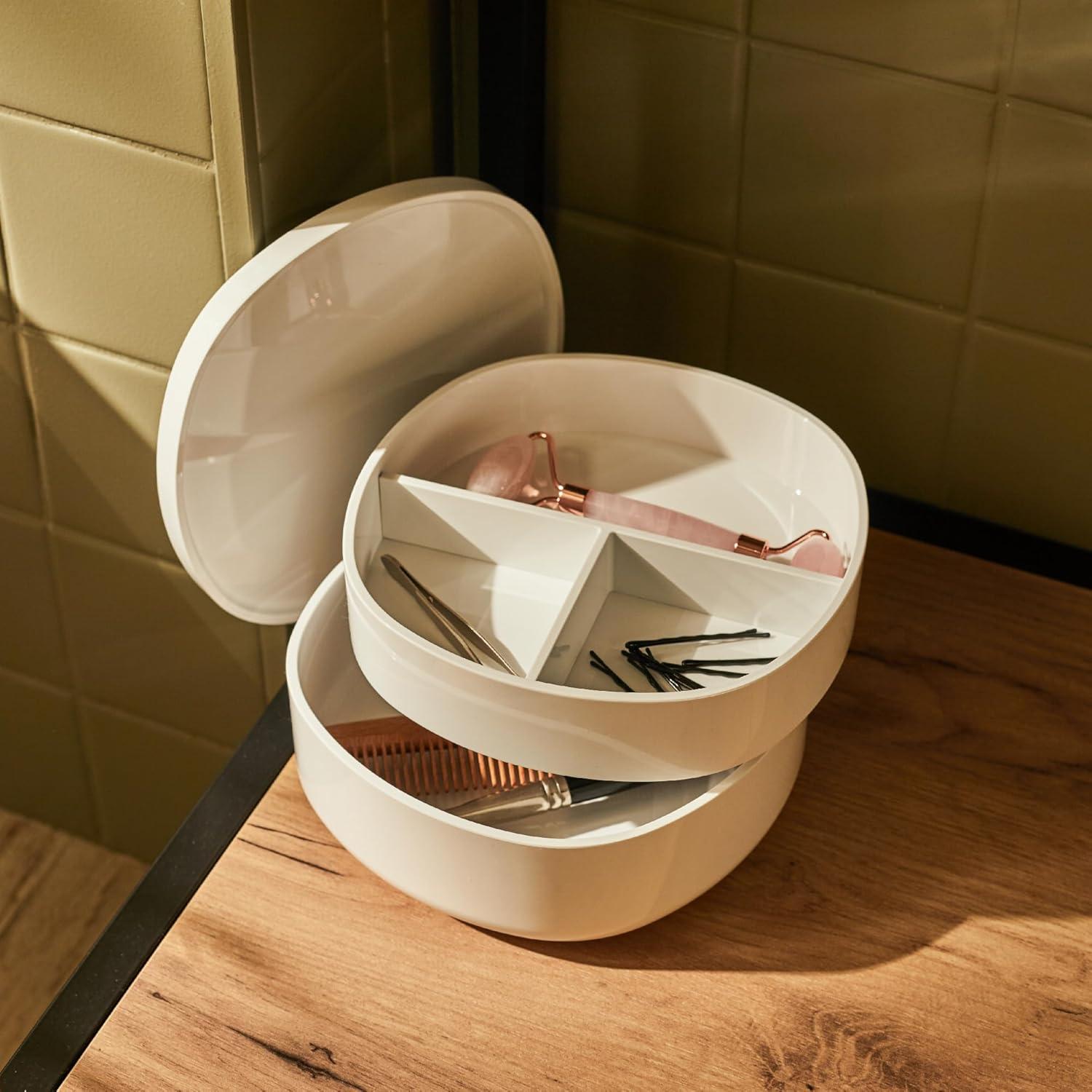 White Minimalist Round Bathroom Organizer Container