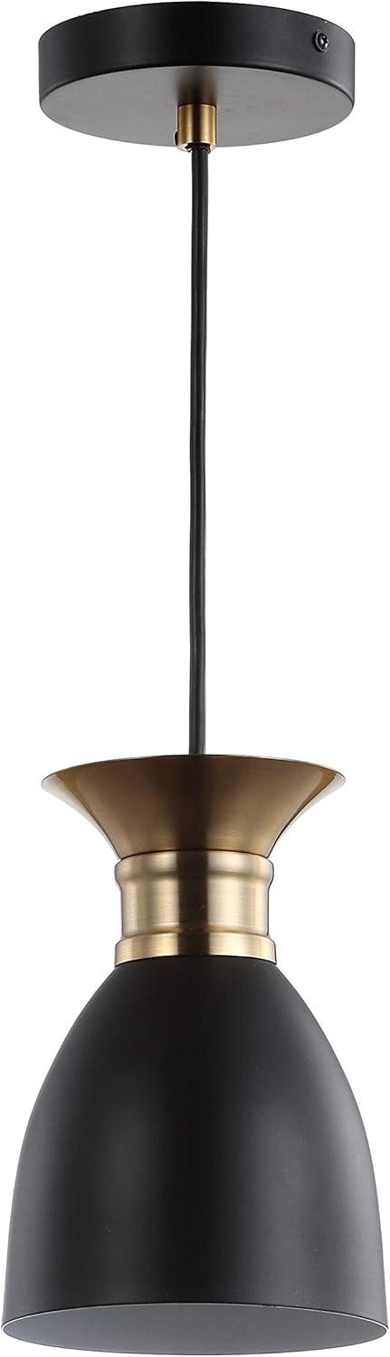 Edison 5.75" Matte Black & Brass Gold LED Pendant Light