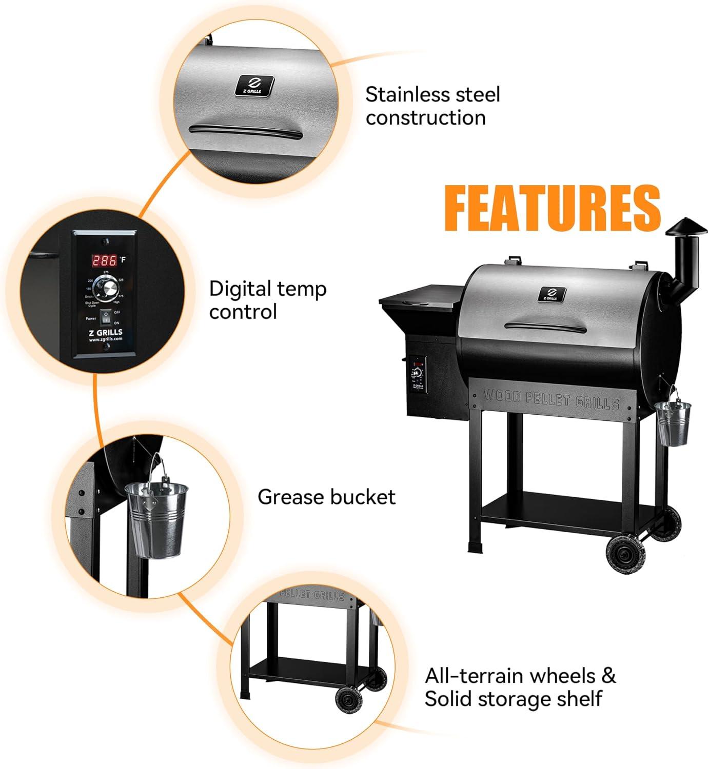 Silver Stainless Steel 8-in-1 Wood Pellet Grill with Rotisserie