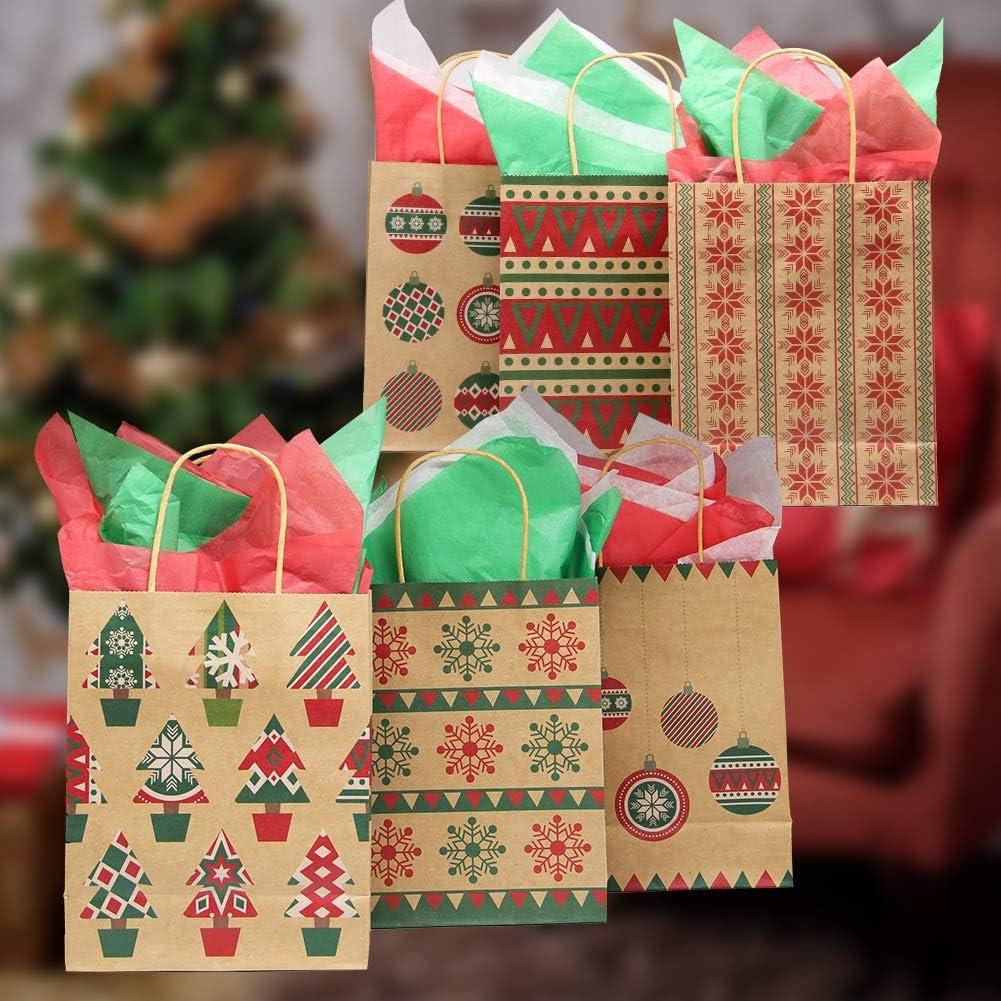 JOYFY 24pcs Christmas Gift Bags Assorted Kraft Gift Bags for Kids' Xmas Gifts