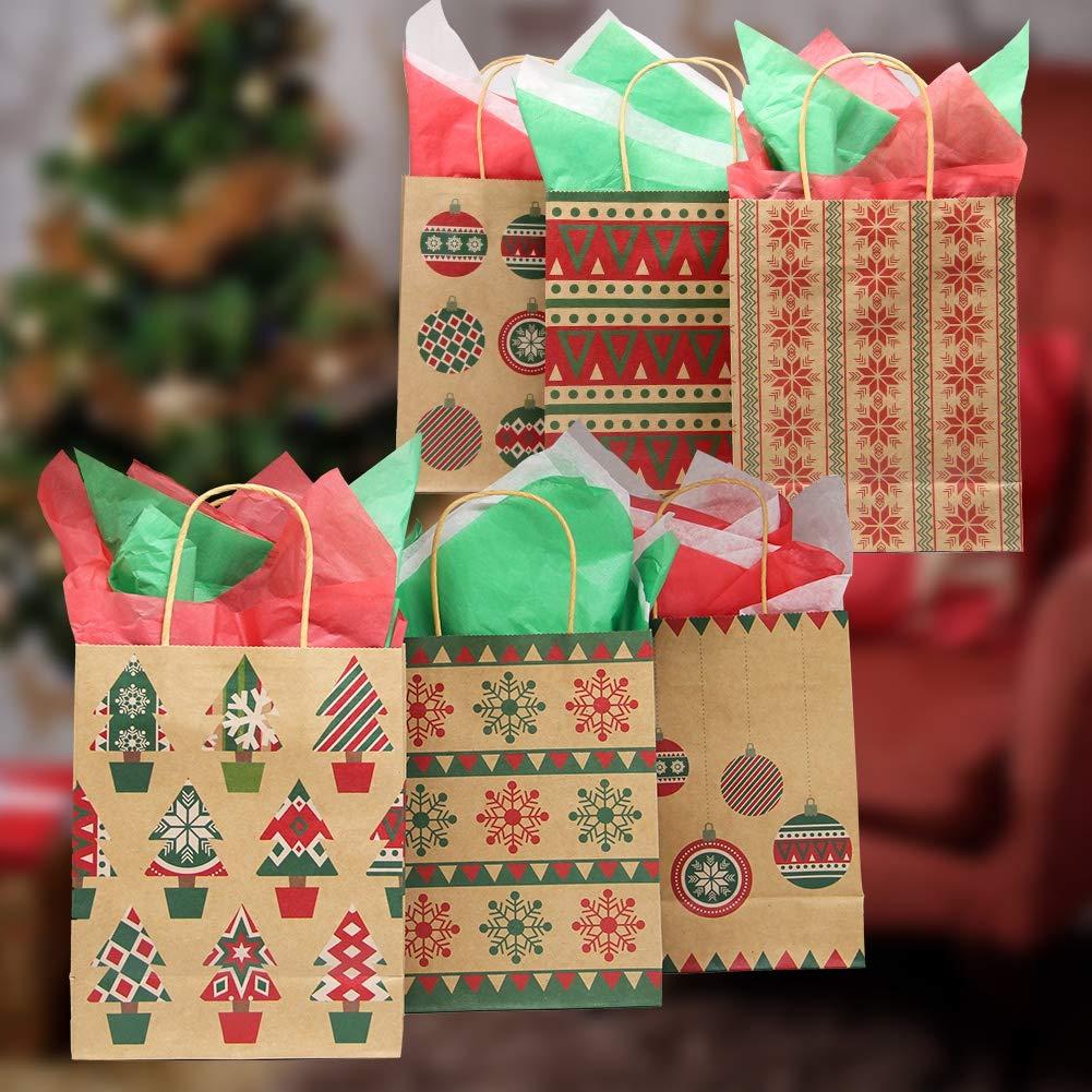 JOYFY 24pcs Christmas Gift Bags Assorted Kraft Gift Bags for Kids' Xmas Gifts Bags