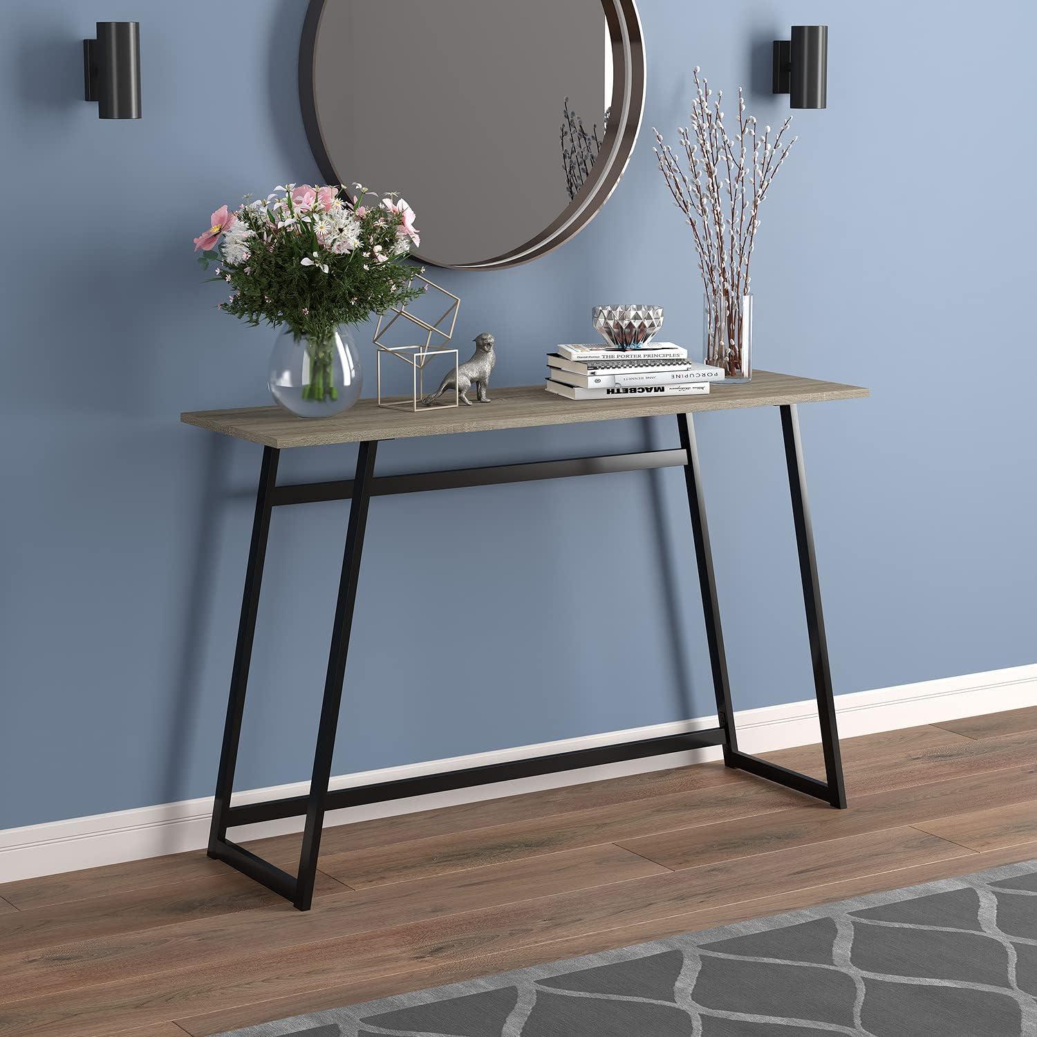 Taupe MDF and Black Metal Rectangular Console Table with Storage