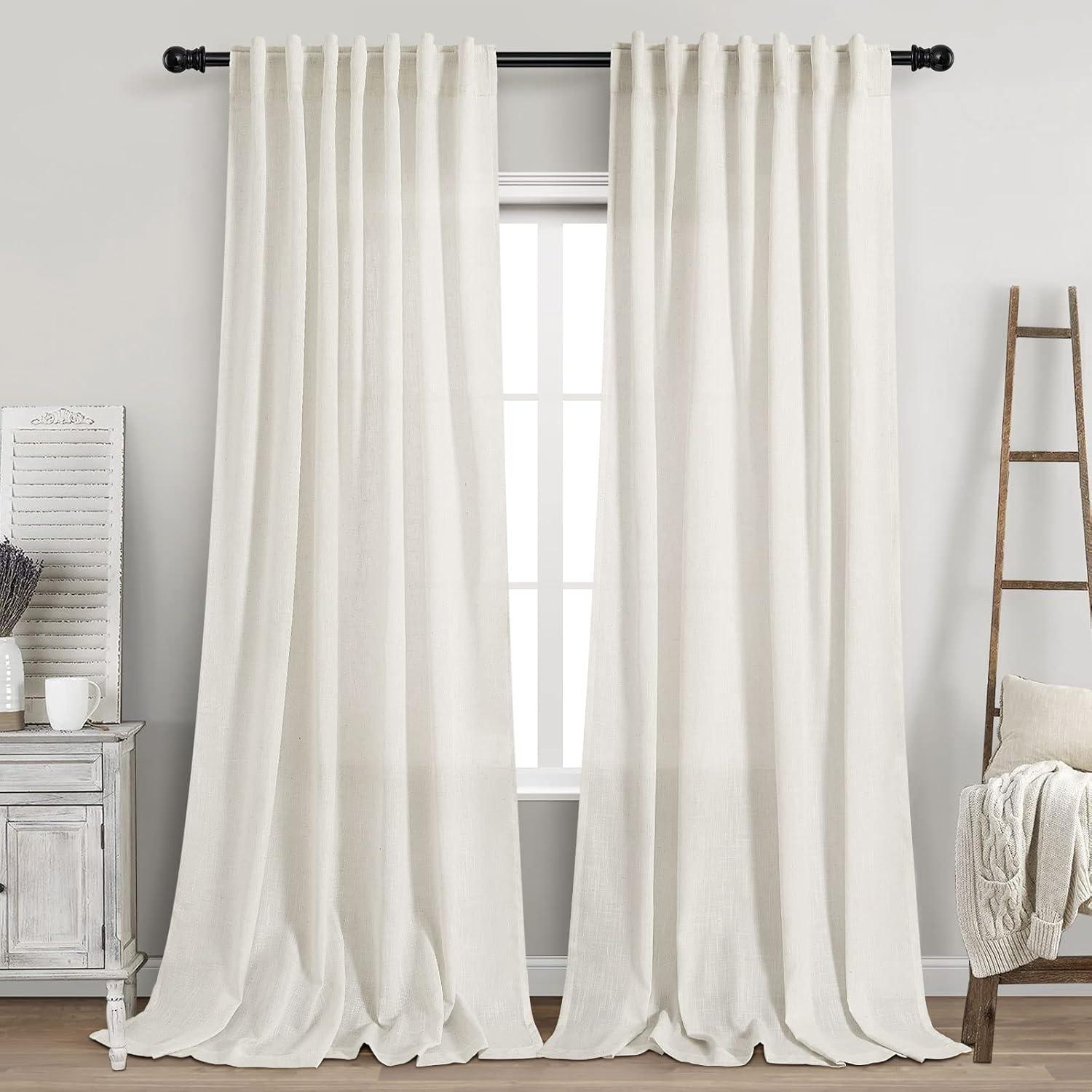 Cream Linen Light-Filtering Back Tab Curtains 108 Inches Long