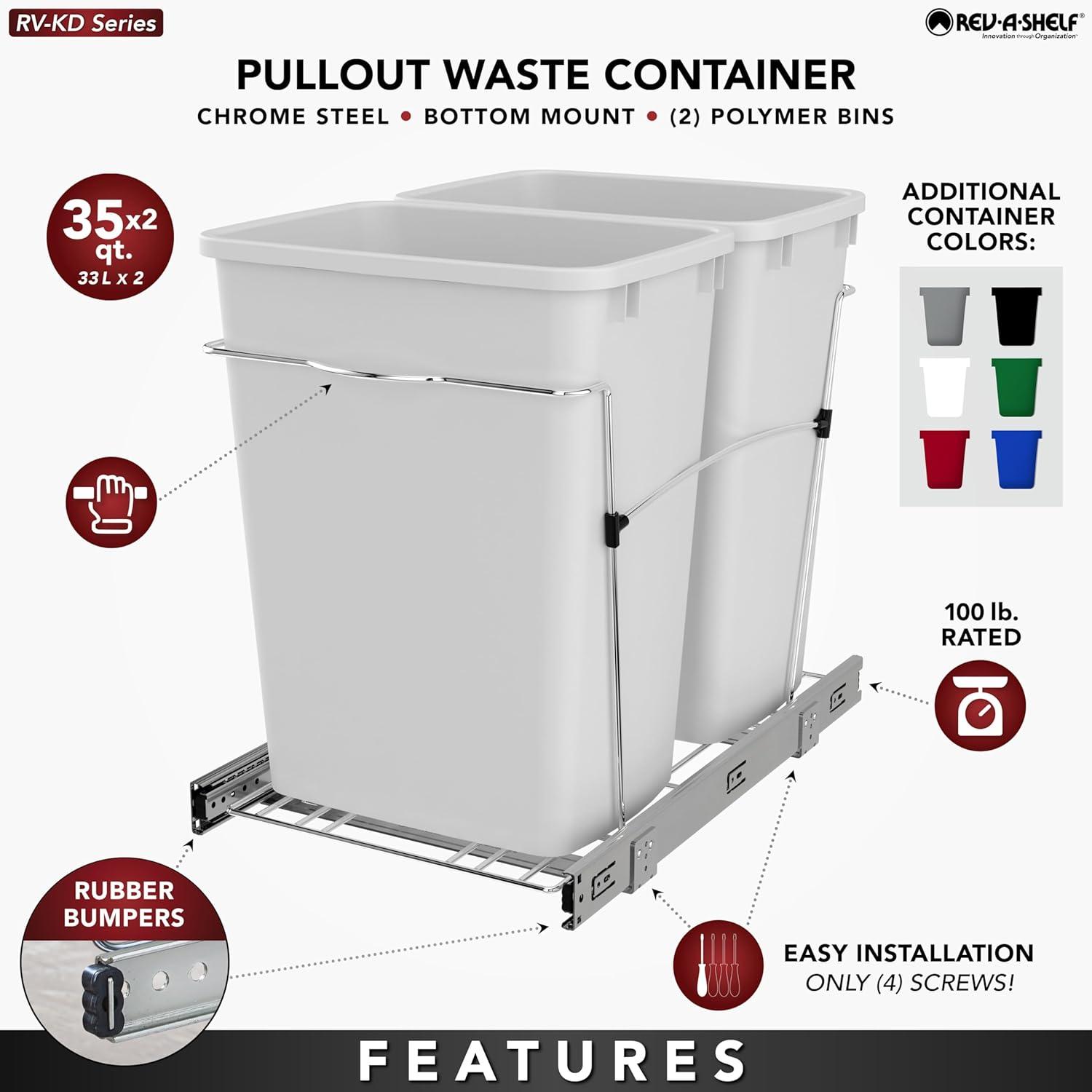 Rev-A-Shelf Rev-A-Shelf Double Pull Out Trash Can 27 Qt for Kitchen