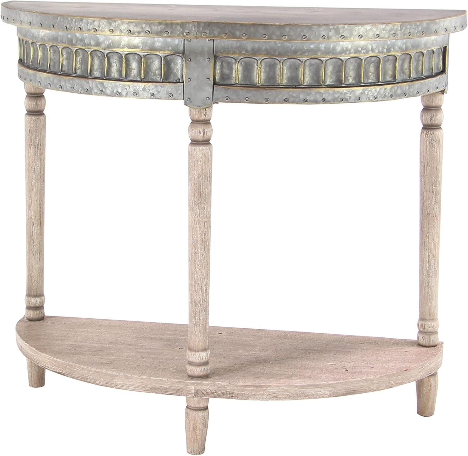 Traditional Half Round Side Table Beige - Olivia & May: Sturdy Iron Entryway Console with Shelf