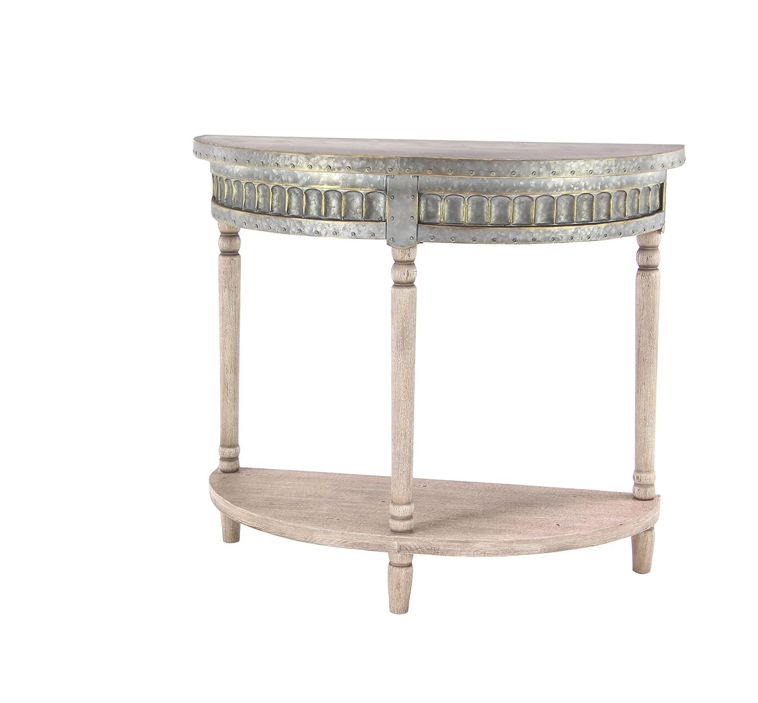 Traditional Half Round Side Table Beige - Olivia & May: Sturdy Iron Entryway Console with Shelf