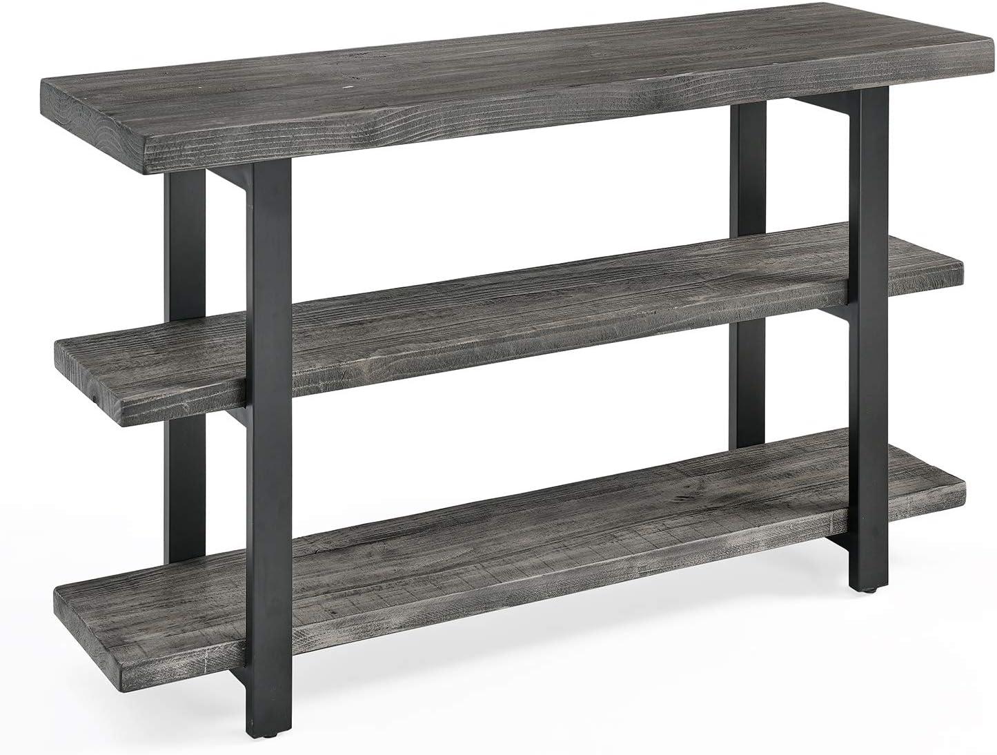 Pomona 48" Slate Gray Acacia Wood & Black Metal Media Console