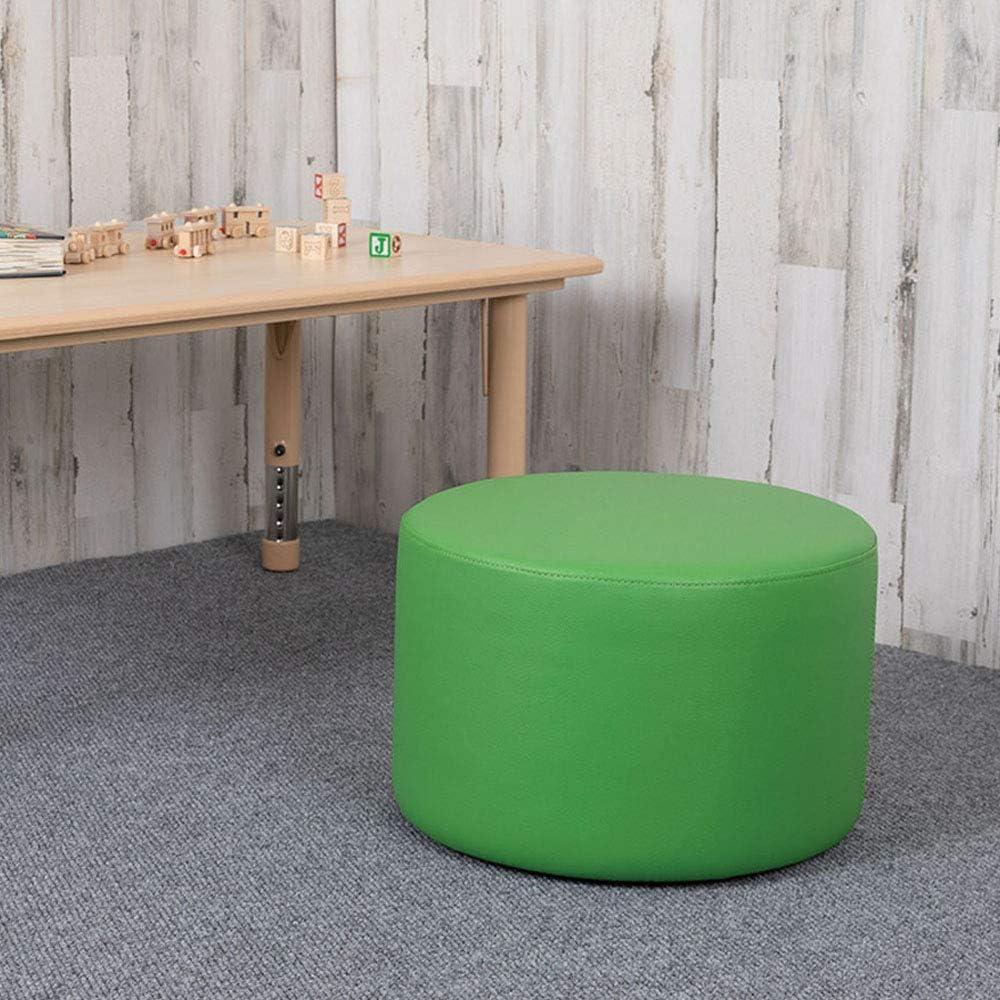 Modern Green Vinyl Round Ottoman with Plywood Frame - 12" Height
