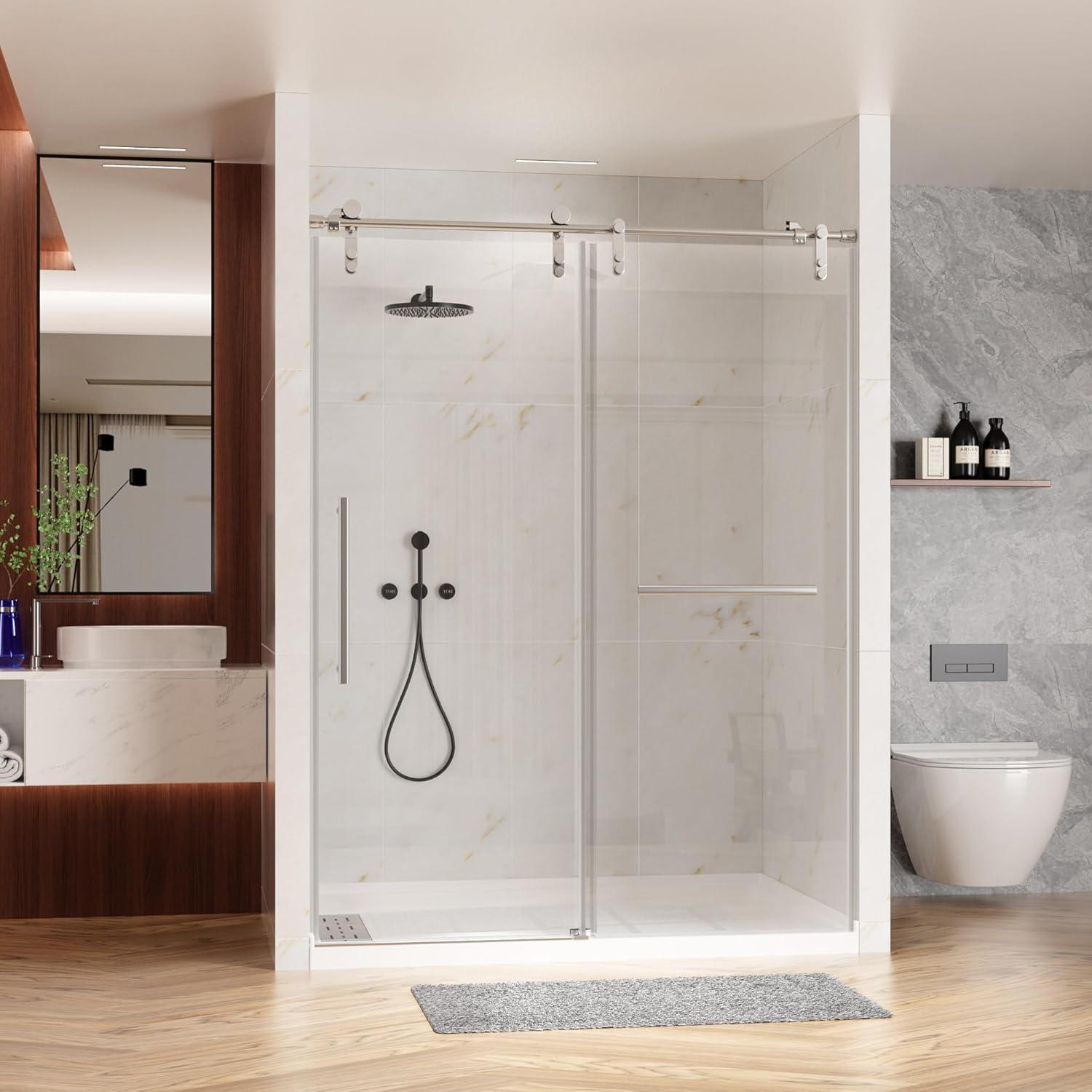 LAWRENCE W2758P193811-Chrome 56-60"W X 76"H Double Sliding Shower Door, Aluminium Alloy Frame In Chrome, 5/16" (8Mm) Thick SGCC Tempered Clear Glass.