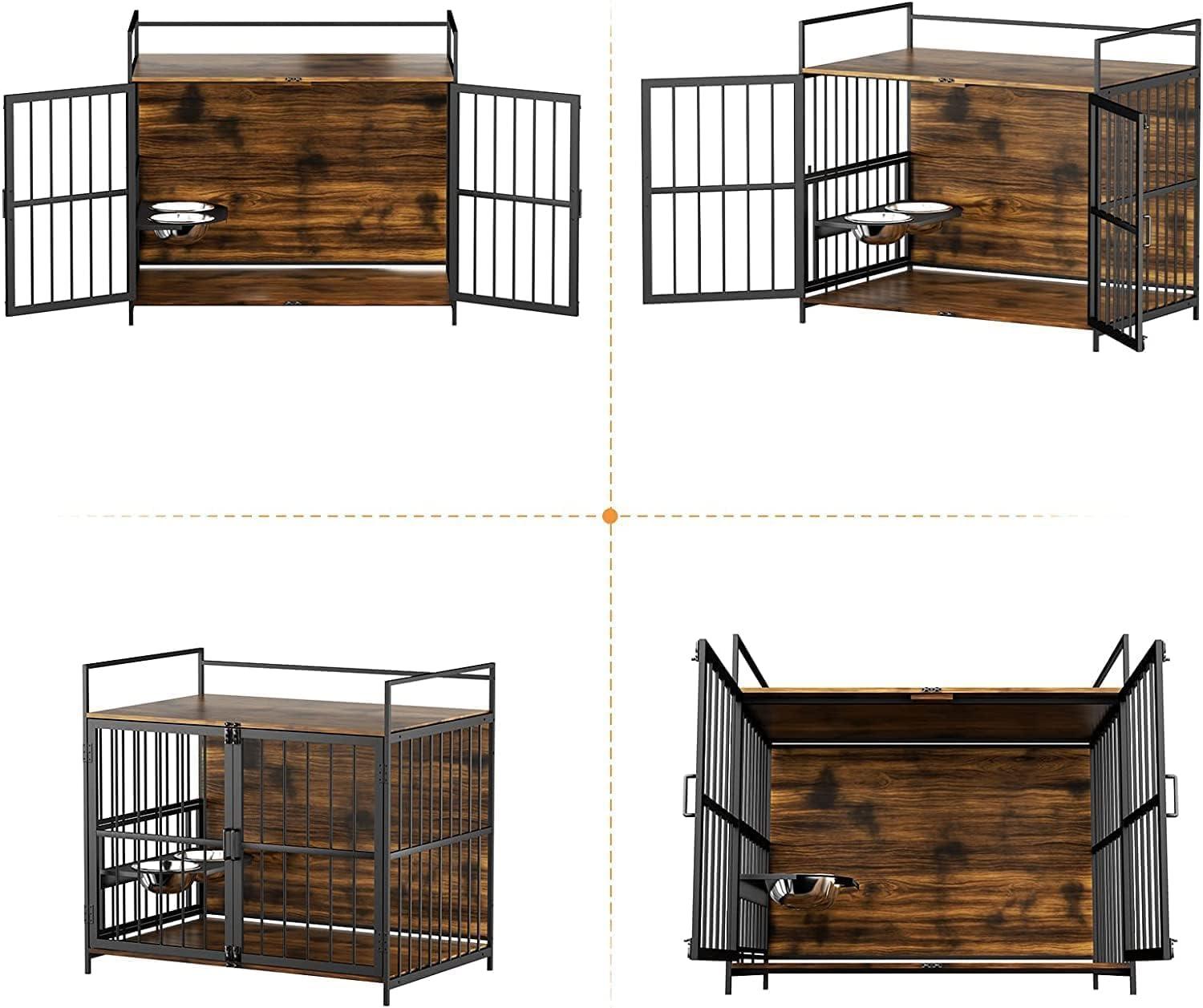 LOVMOR Dog Crate Furniture-Style Cages for Small Dogs Indoor Heavy Duty Super Sturdy Dog Kennels with 2 Stainless Steel Bowls