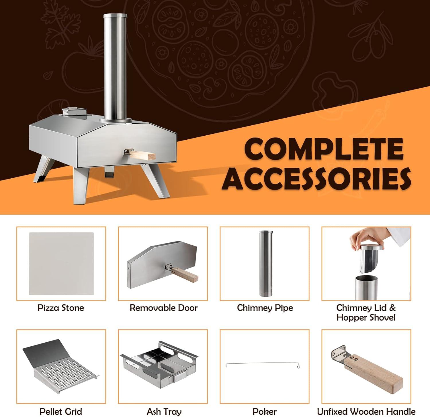 Topcobe Portable Stainless Steel Outdoor Pizza Oven with 12 Inch Pizza Stone, Cooking Space for Backyard, Patio and Parties