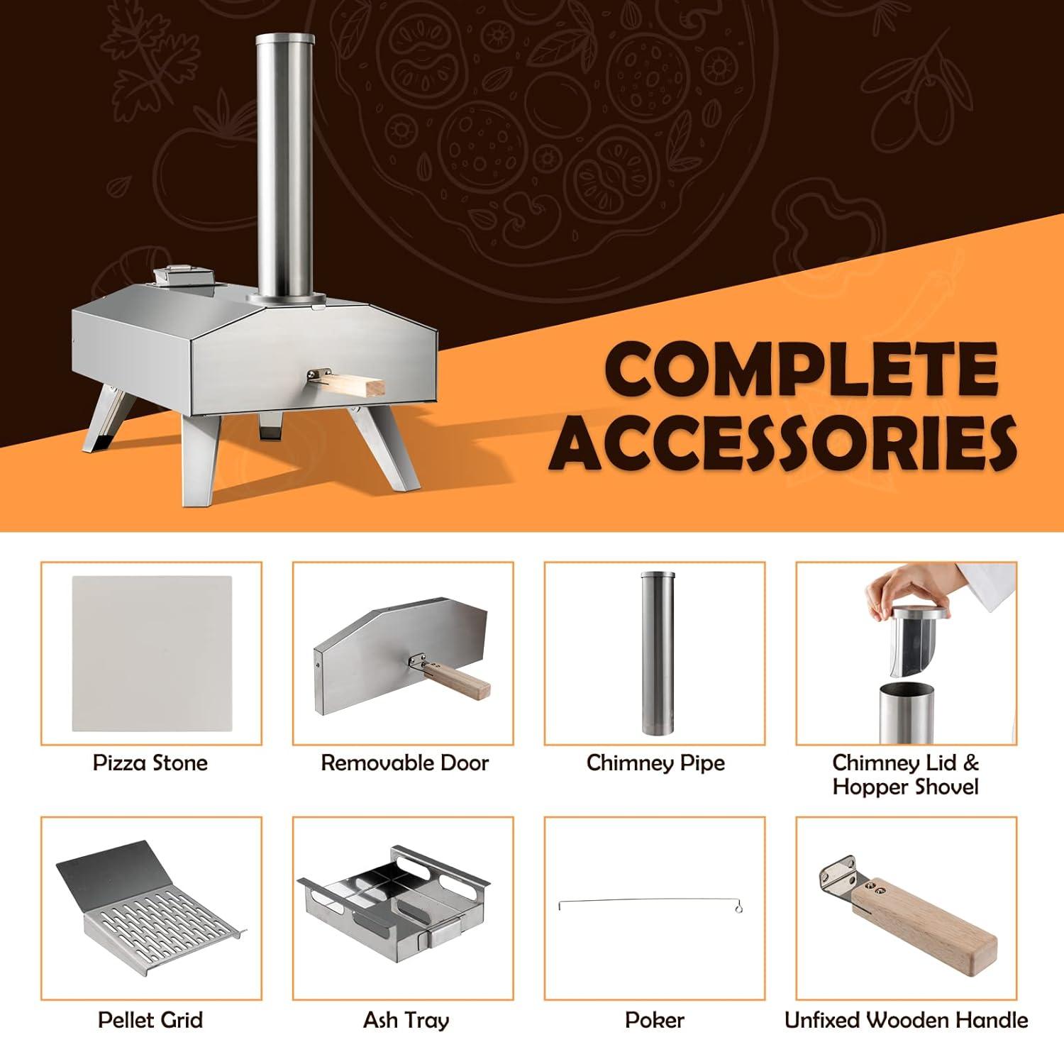 Topcobe Portable Stainless Steel Outdoor Pizza Oven with 12 Inch Pizza Stone, Cooking Space for Backyard, Patio and Parties