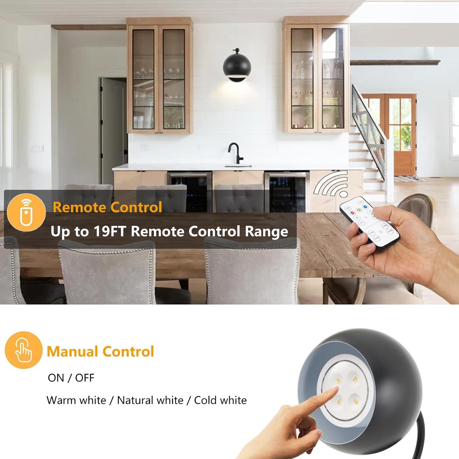 Battery Operated Wall Sconce Set of Two, Modern with Remote Control Dimmable Wall Lighting Indoor