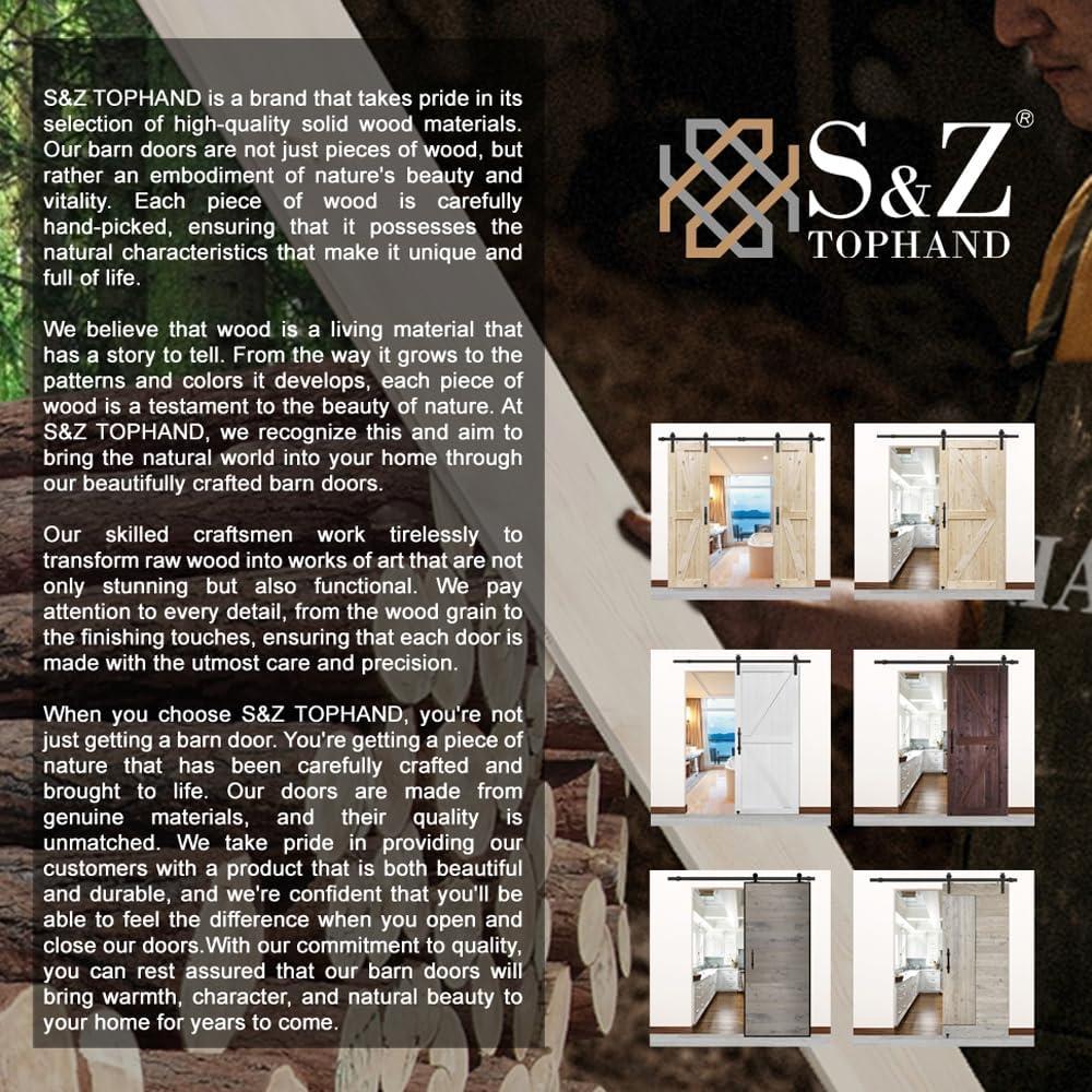 S&Z TOPHAND Paneled Wood Unfinished Barn Door with Installation Hardware Kit
