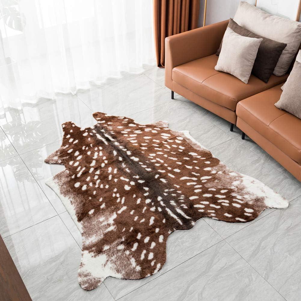 Faux Deer Rug Cowhide Rug Animal Rug Deer Print Faux Cow Hide Western Area Rug Sika Deer Animals Mat Carpet for Home Living Room 5x6ft