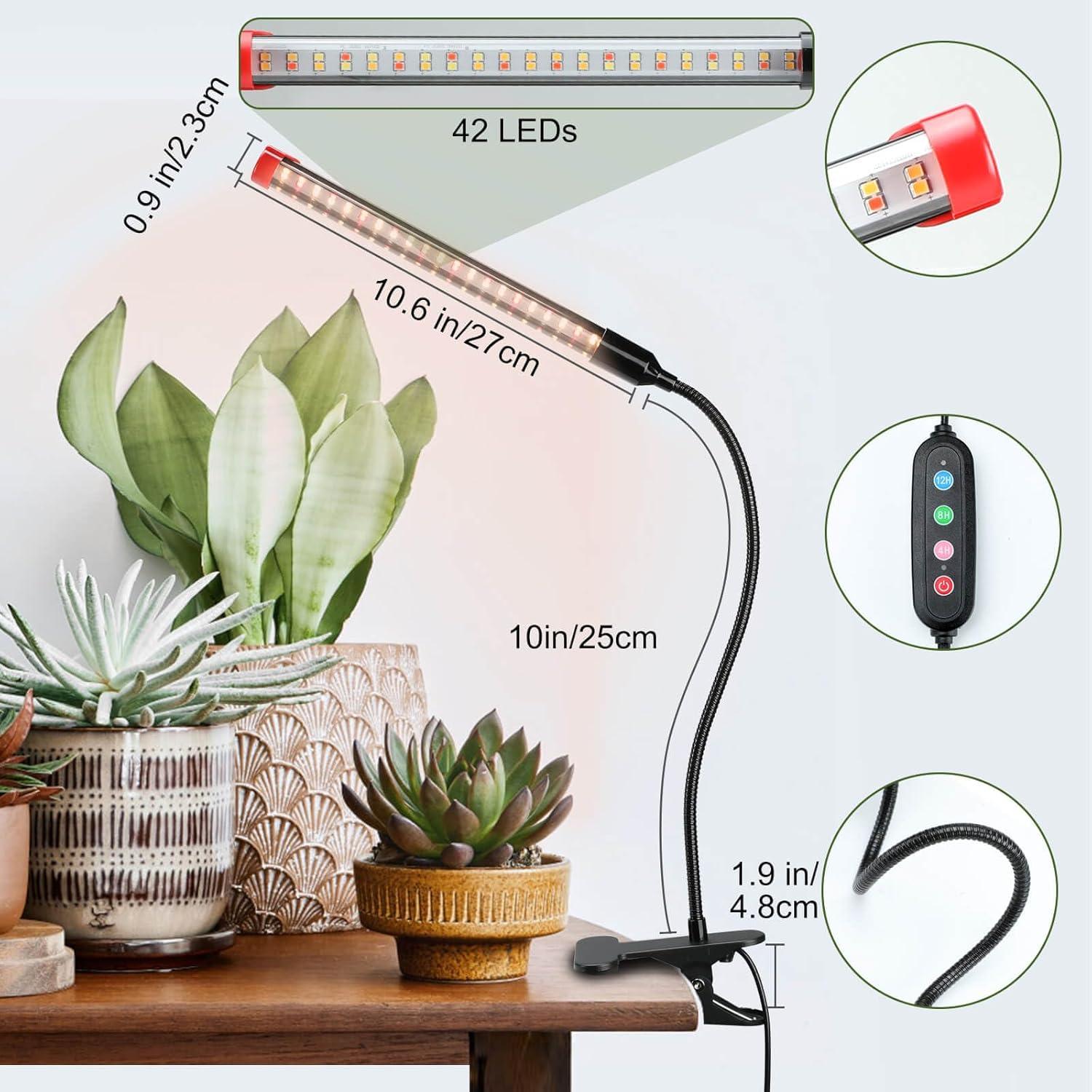 Adjustable LED Clip-On Grow Light with Timer for Indoor Plants