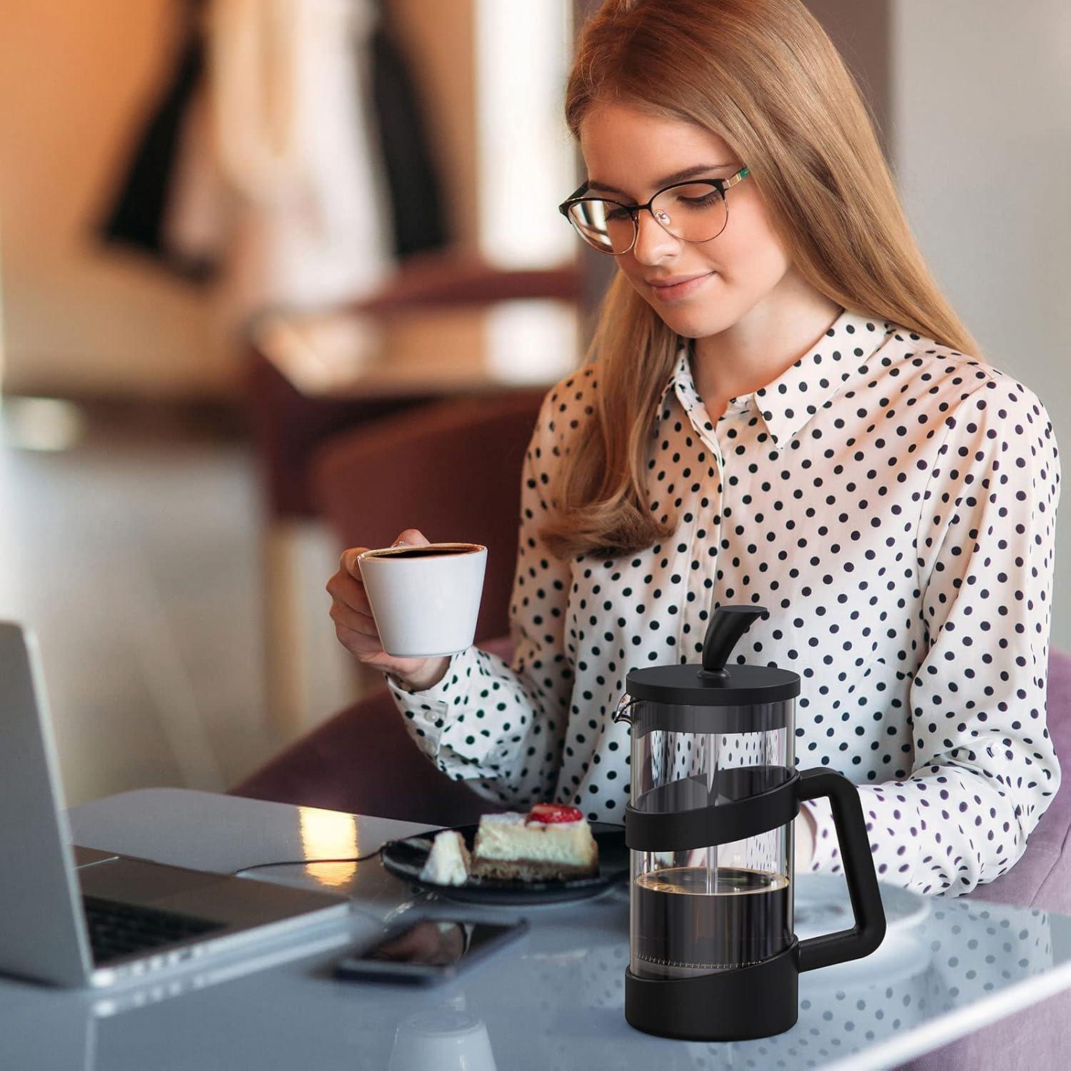 RAINBEAN Mini French Press Coffee Maker, 12 oz, Camping Coffee Press Pot, Small French Press, Tea and Frothed Milk Press (Black, 12 oz)