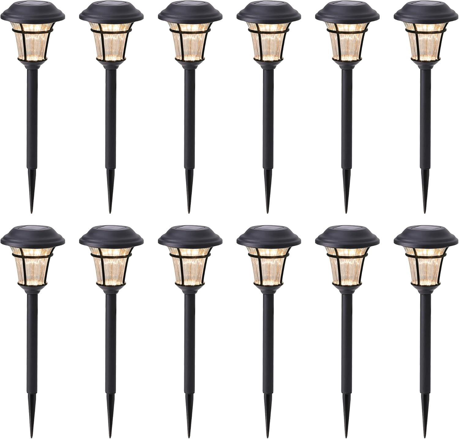 Black Solar LED Pathway Lights with Clear Bulbs, 12 Pack