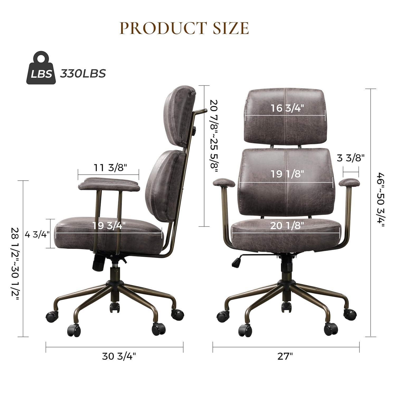 Cameron, Faux Suede Fabric High Back Office Chair ,27" D x 30.75" W x 46"-50.75" H,Gray