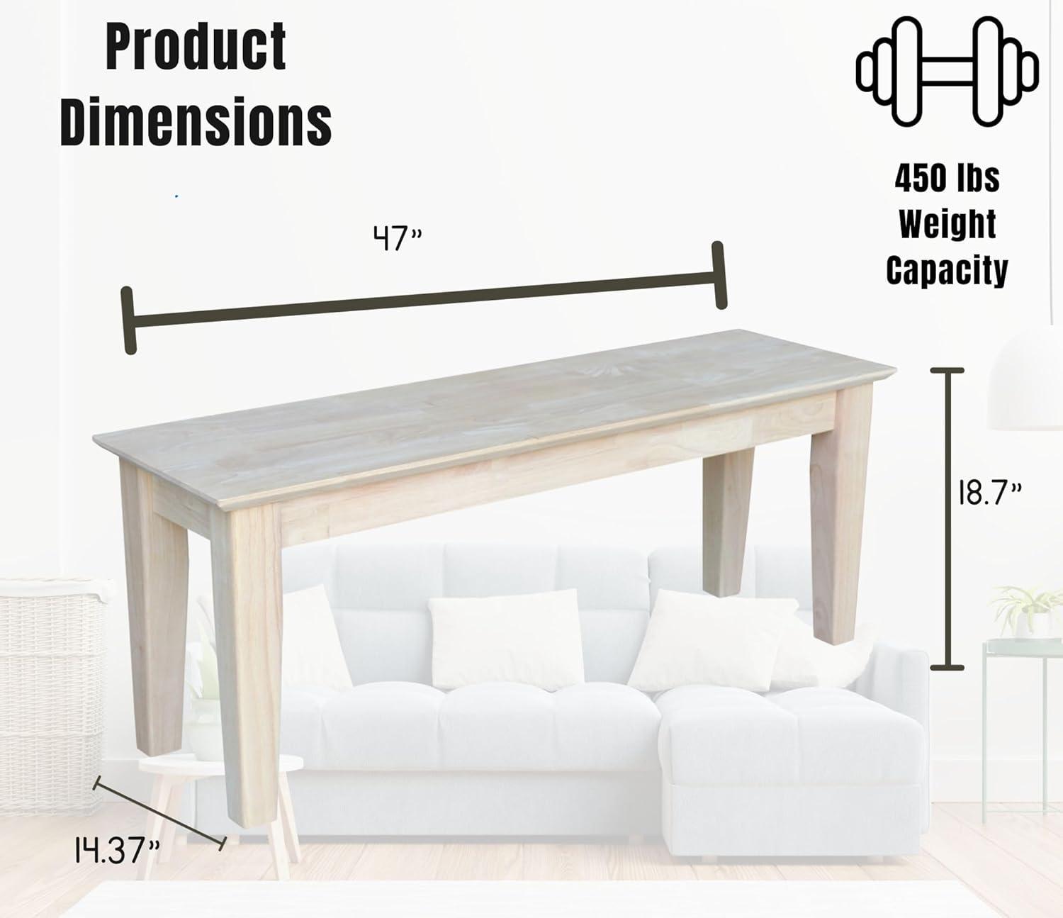 Farmhouse Bench - Unfinished - International Concepts: Hardwood Rectangular Seat for Dining & Bedroom, Seats 2