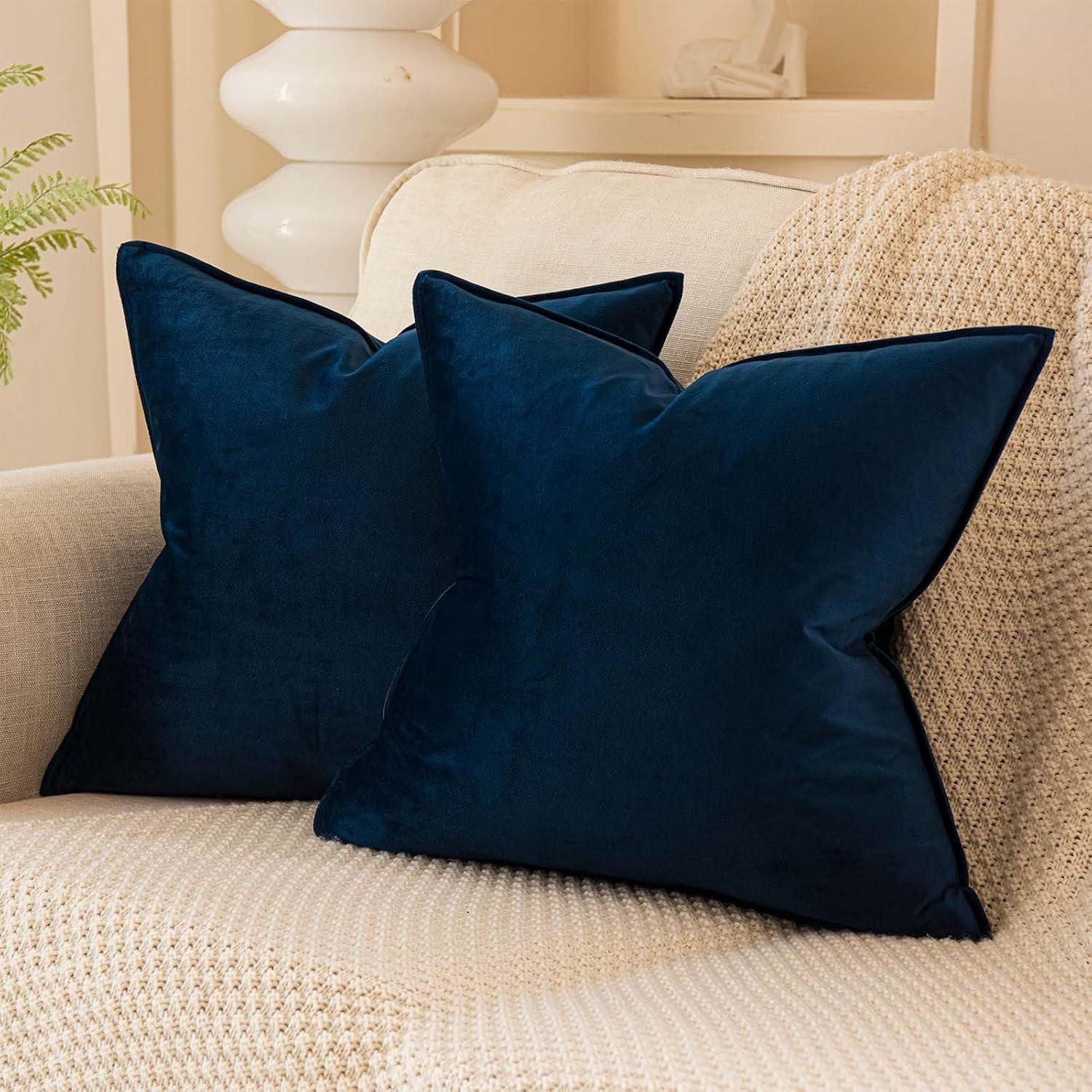 Navy Blue Velvet Euro Throw Pillow Covers Set of 2