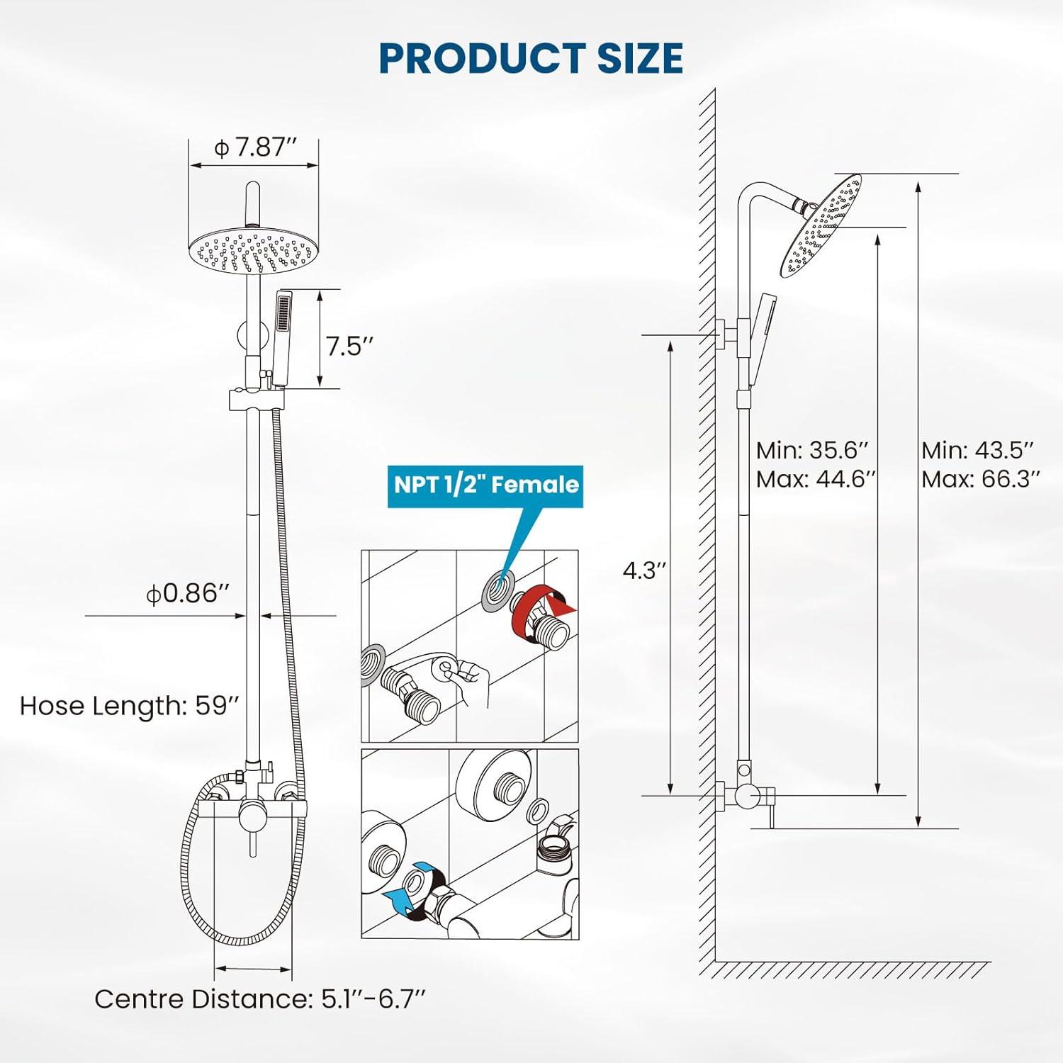 gotonovo SUS304 Outdoor Shower Fixture High Pressure Shower System Wall Mount 2 Dual Function Single Handle Shower Kit with 8 Inch Shower Head and Handheld Spray Shower Faucet Combo, Matte Black