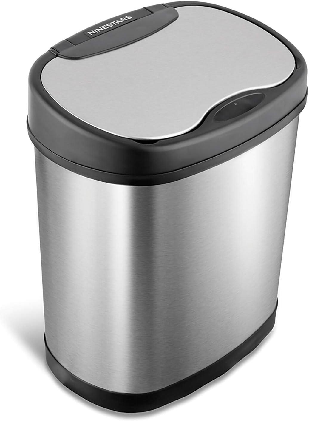 Nine Stars 3.2gal/12L Motion Sensor Trash Can Silver: Stainless Steel, Kitchen, Rectangle, Trash Can with Lid