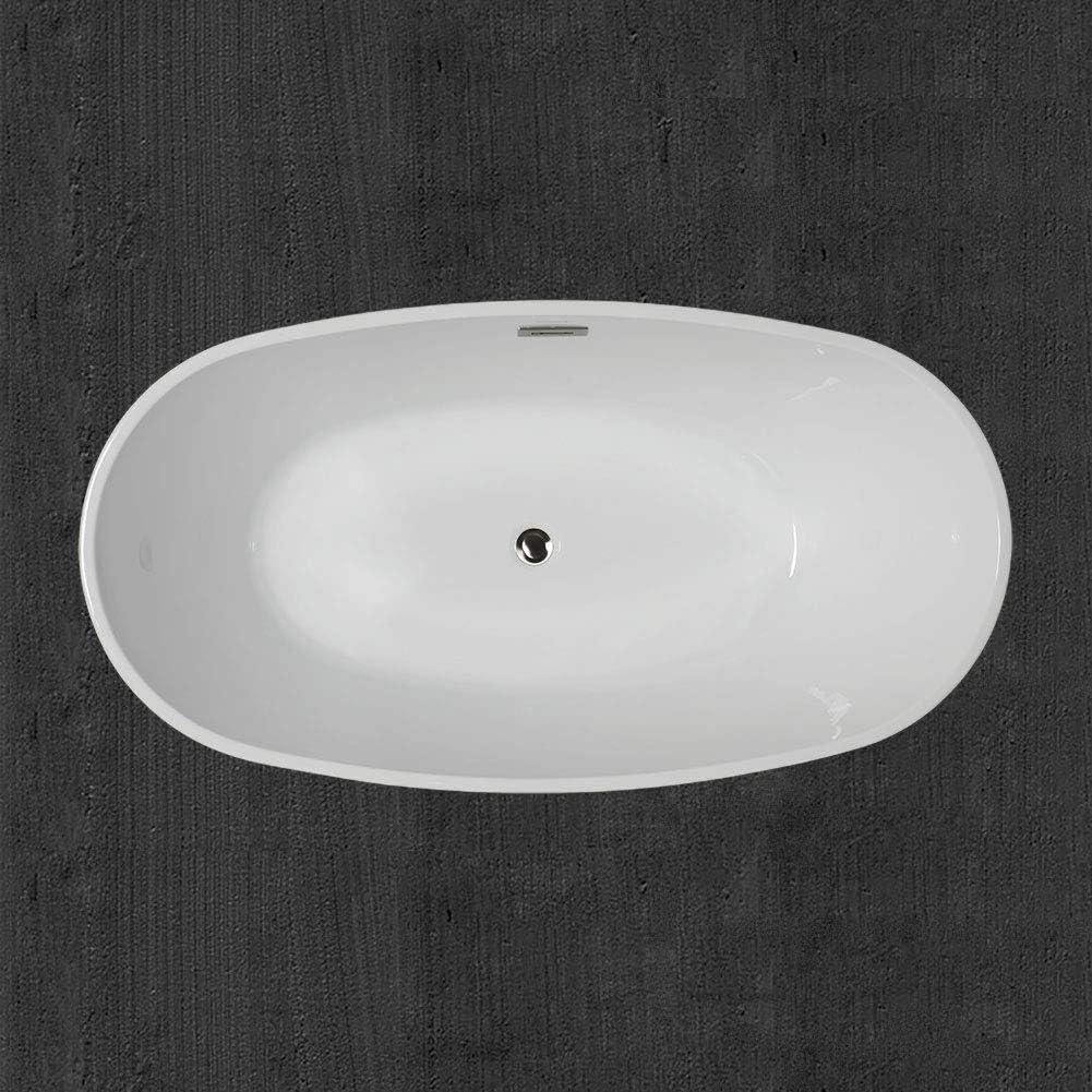White Oval Acrylic Freestanding Bathtub with Brushed Nickel Overflow