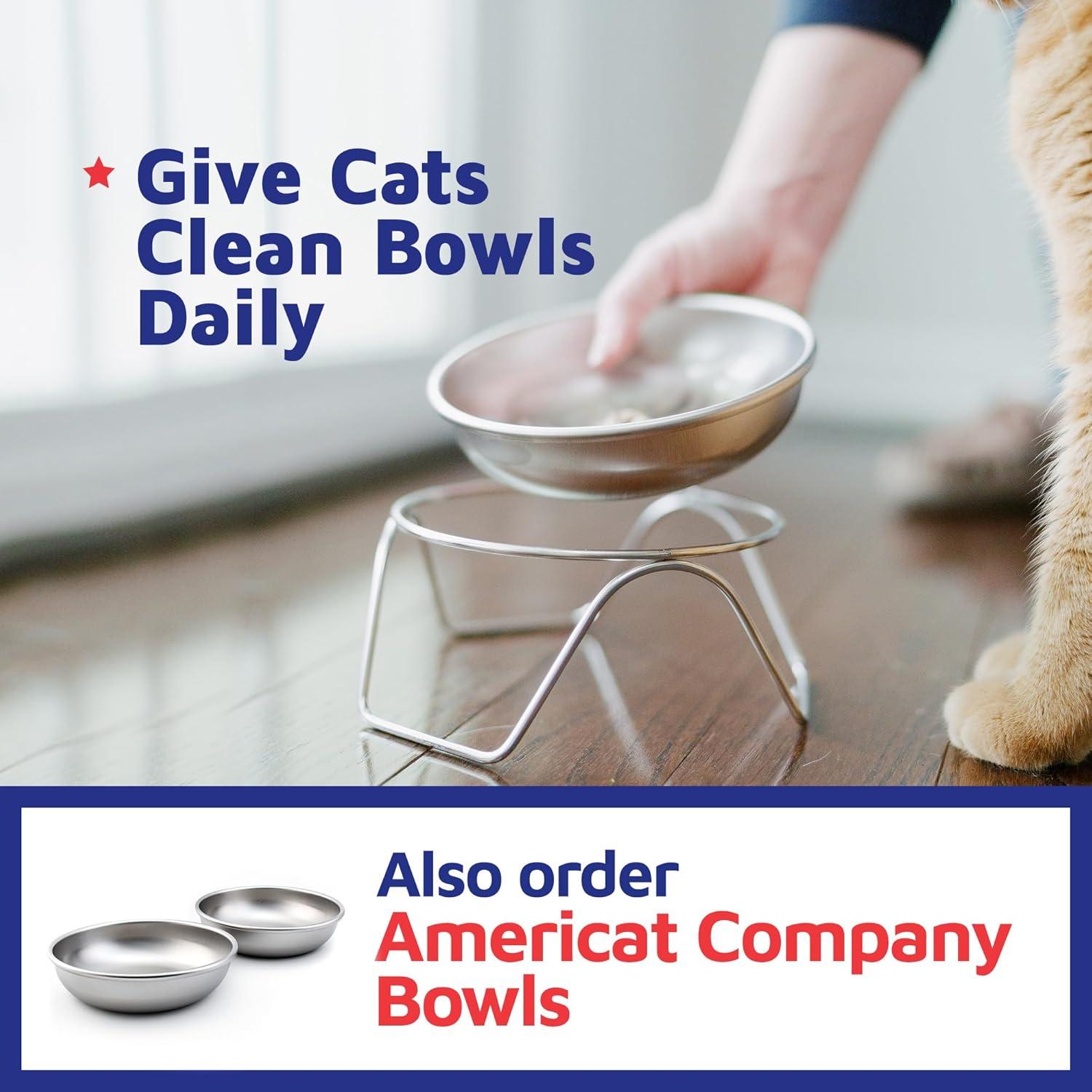 Raised Cat Bowl Stand for Food & Water by Americat – Made in USA – Stainless Steel, Spill-Proof Elevated Feeder, Dishwasher Safe, Human Grade, Whisker Friendly