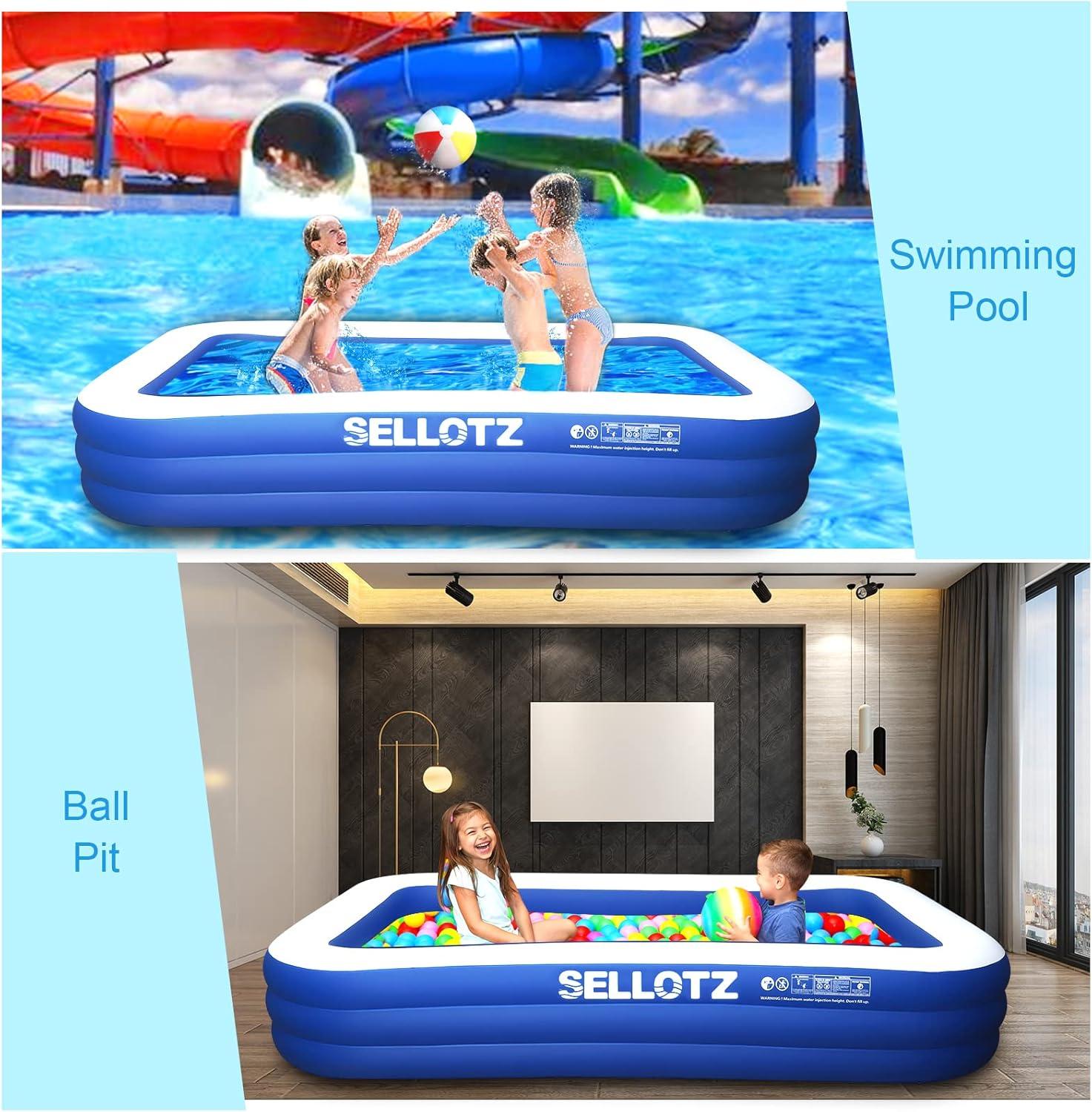 Blue and White Rectangular Inflatable Family Pool